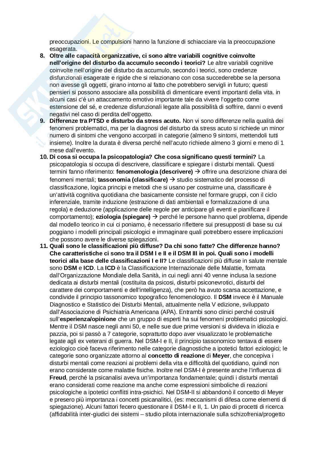 Domande del modulo psicopatologia clinica dell'esame psicopatologia e psicologia clinica cognitivo-comportamentale Pag. 2