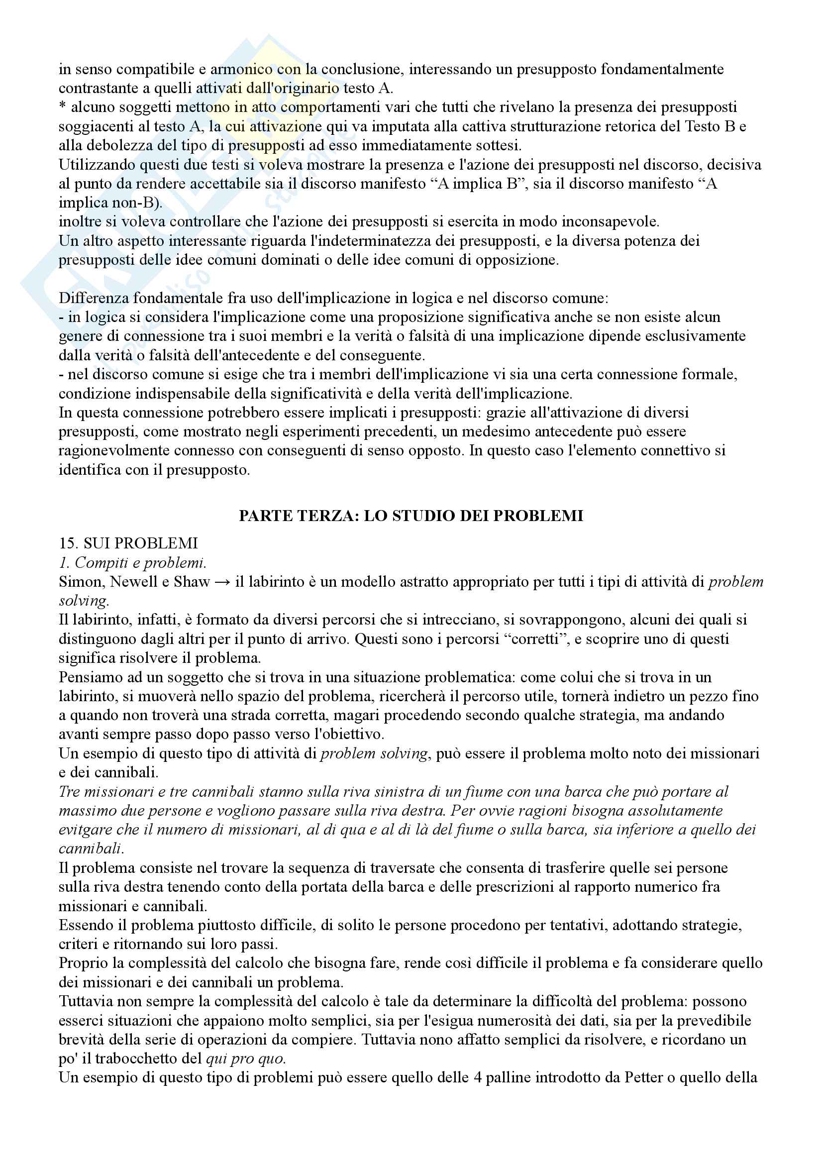 Riassunto esame Psicologia Generale 2, prof. Macchi, libri consigliati Psicologia del pensiero, Girotto e Legrenzi, Discorso e pensiero, Mosconi e Il linguaggio, Legreni Pag. 66