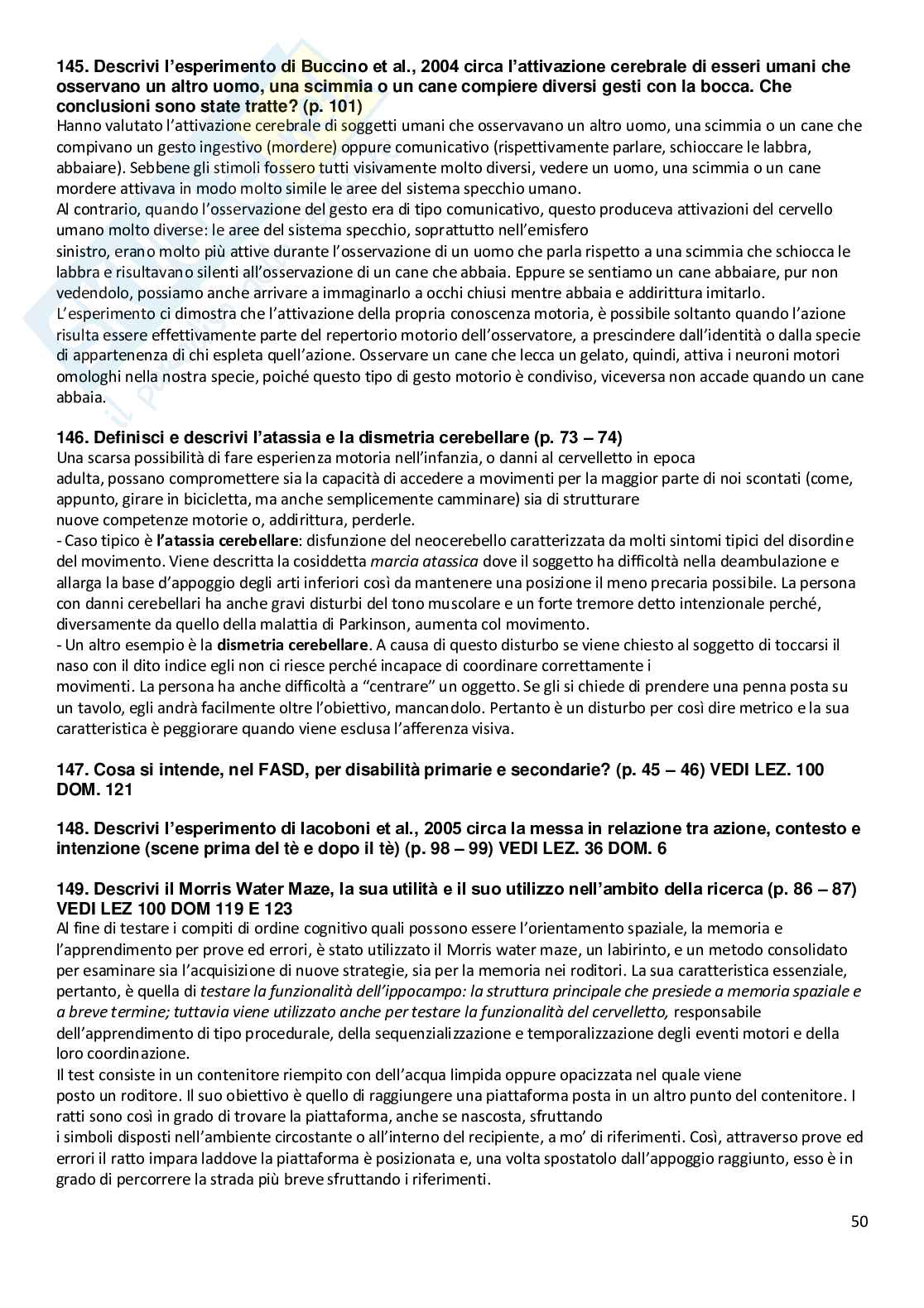 Paniere di Psicologia fisiologica e delle emozioni - risposte aperte Pag. 51