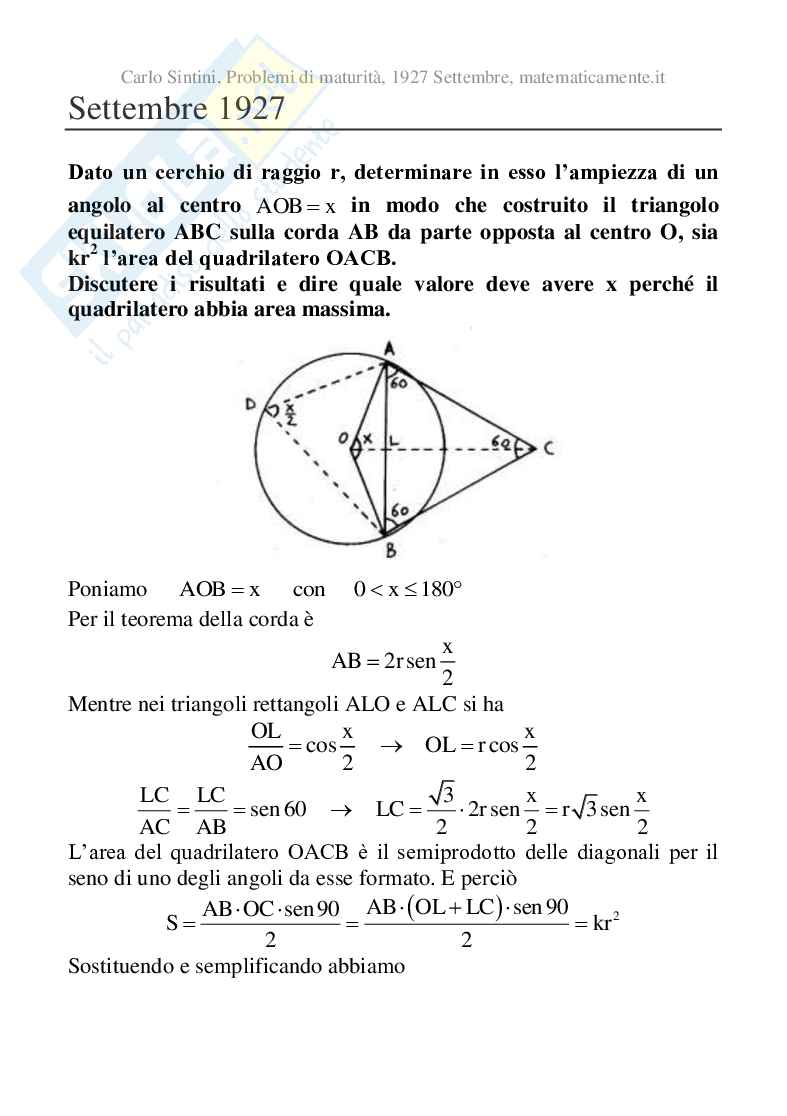 1927 Settembre - Maturità scientifica, prova di matematica Pag. 1