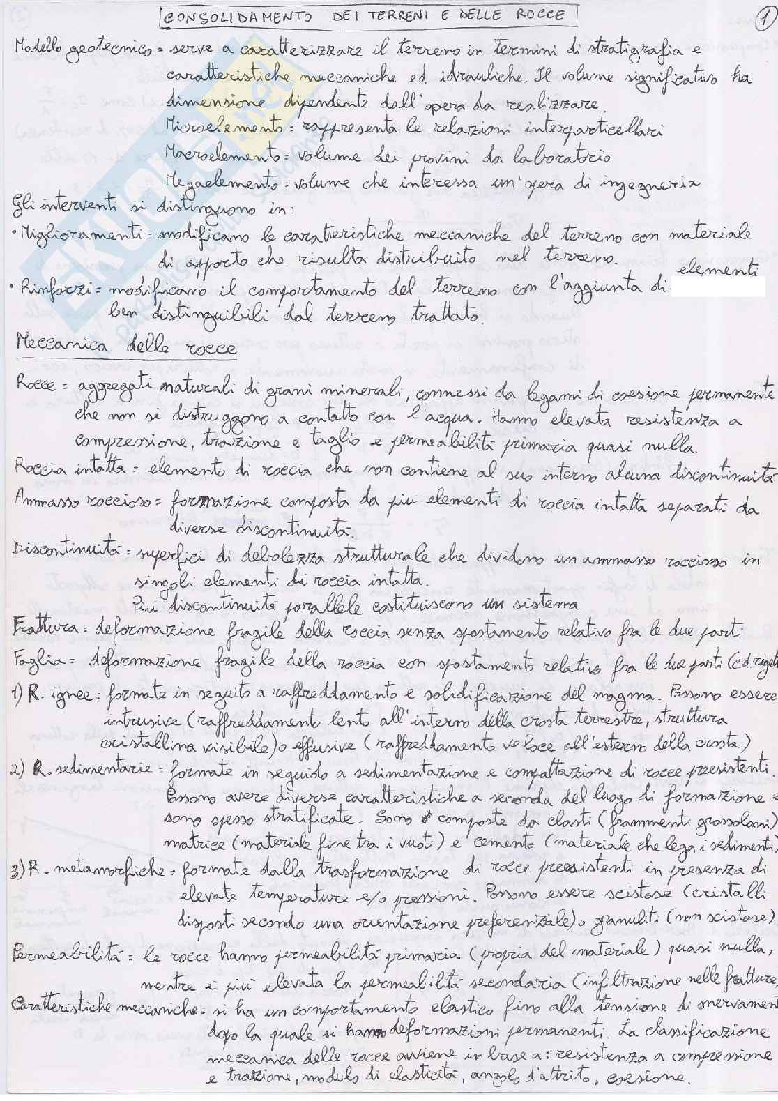 Riassunto "Consolidamento dei terreni e delle rocce" Pag. 1