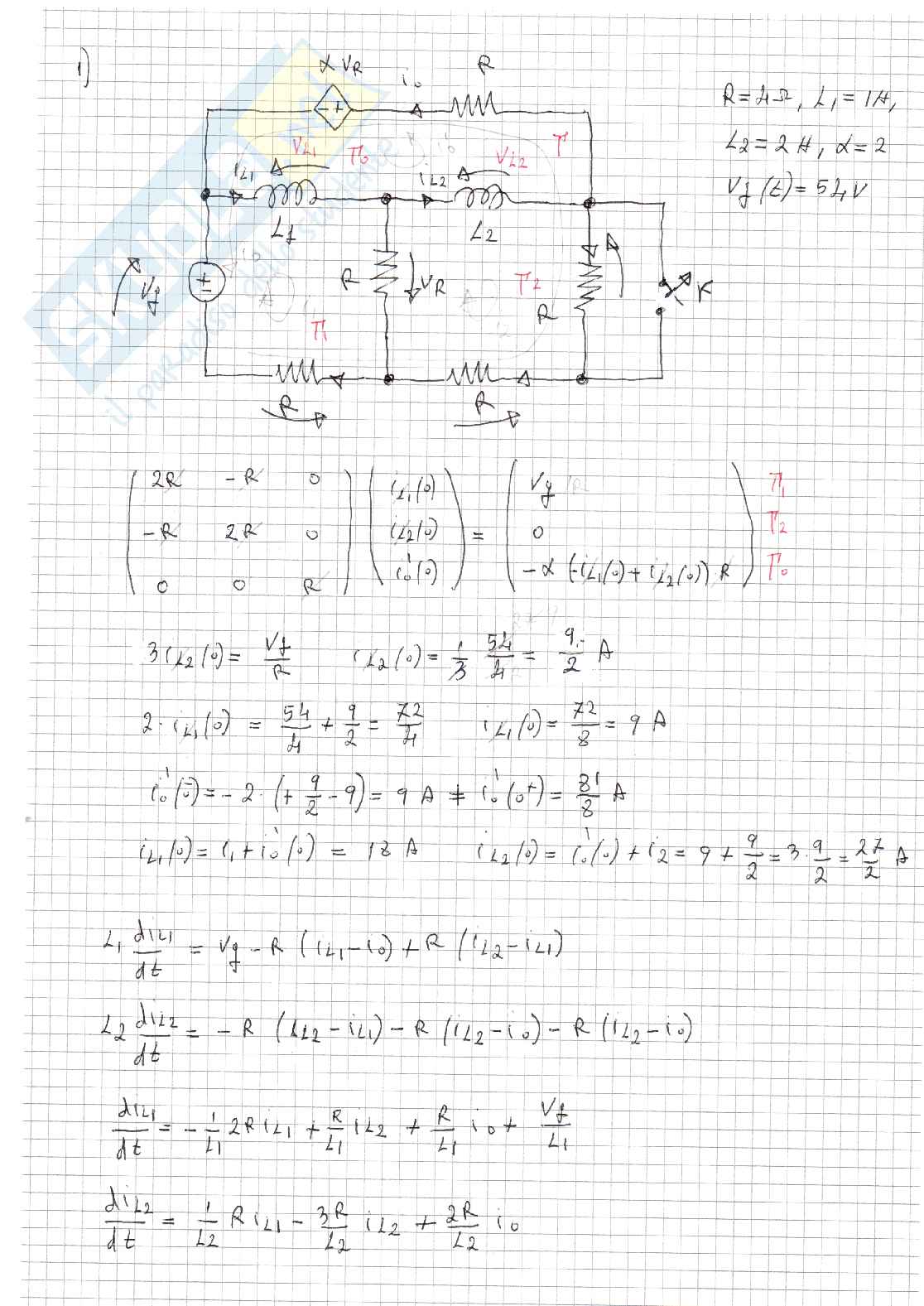 Esercizi svolti di Elettrotecnica sul regime transitorio - Parte 3 Pag. 2