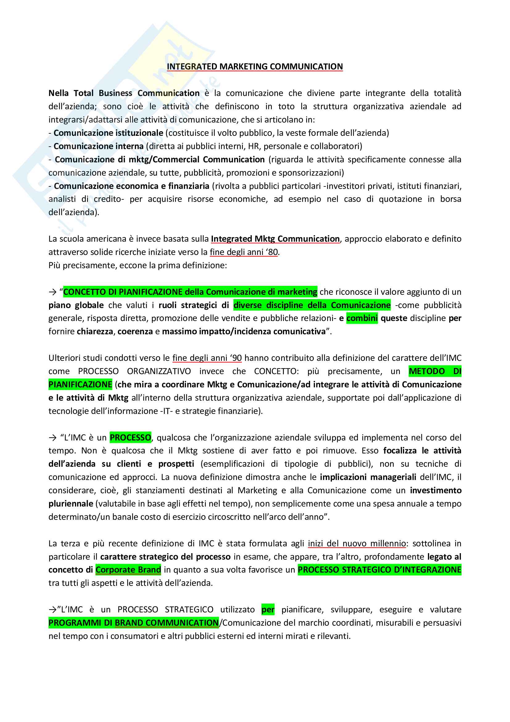 Riassunto esame Comunicazione aziendale, libro consigliato "Dalla pubblicità alla comunicazione d'azienda: problematiche, metodologie, questioni aperte", Brioschi Pag. 11