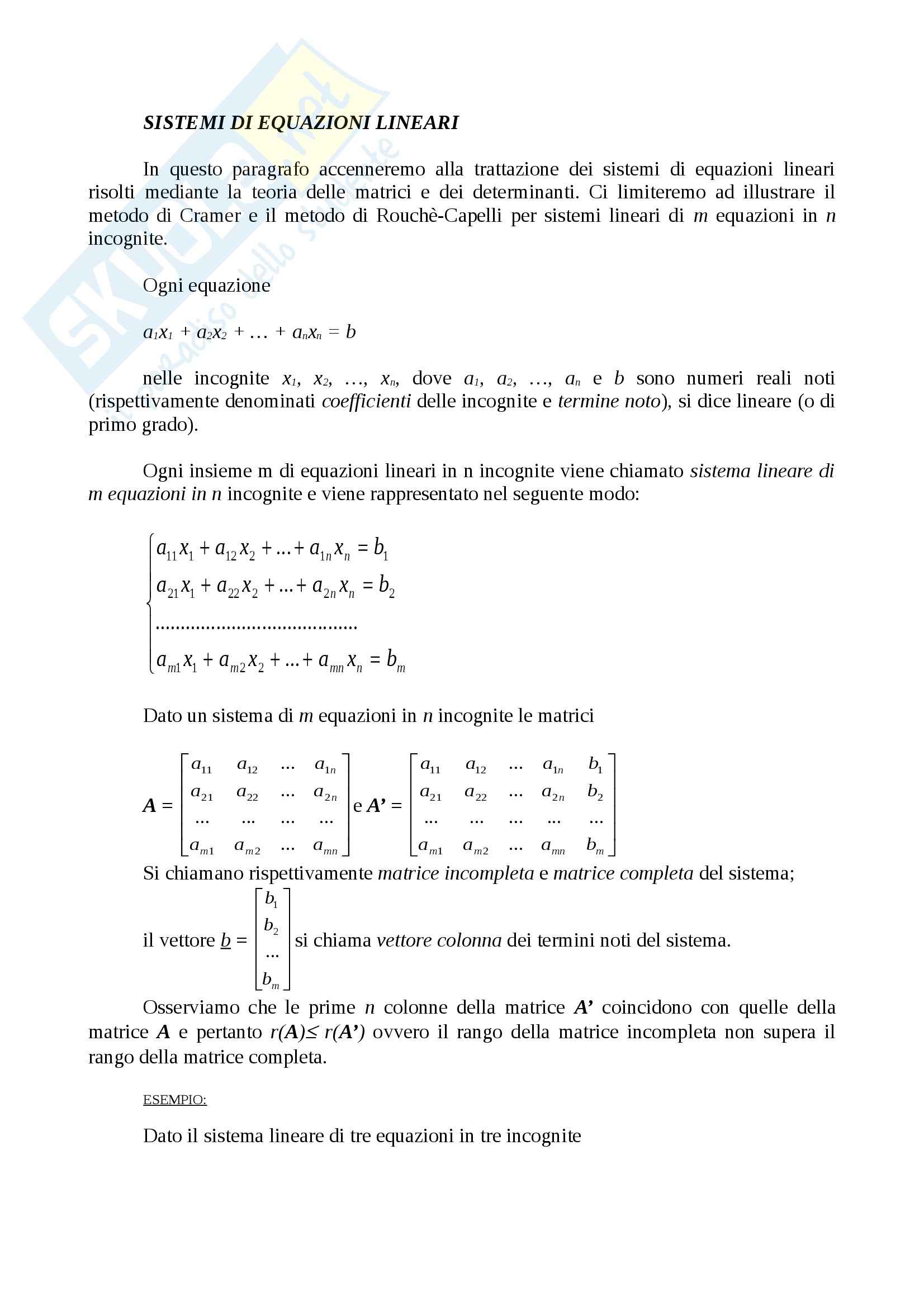 Matematica - sistemi lineari Pag. 1