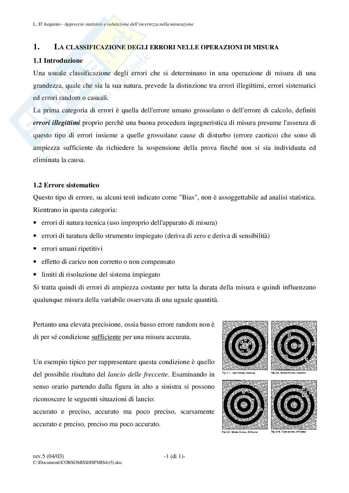 Errori sistematici e random Pag. 1