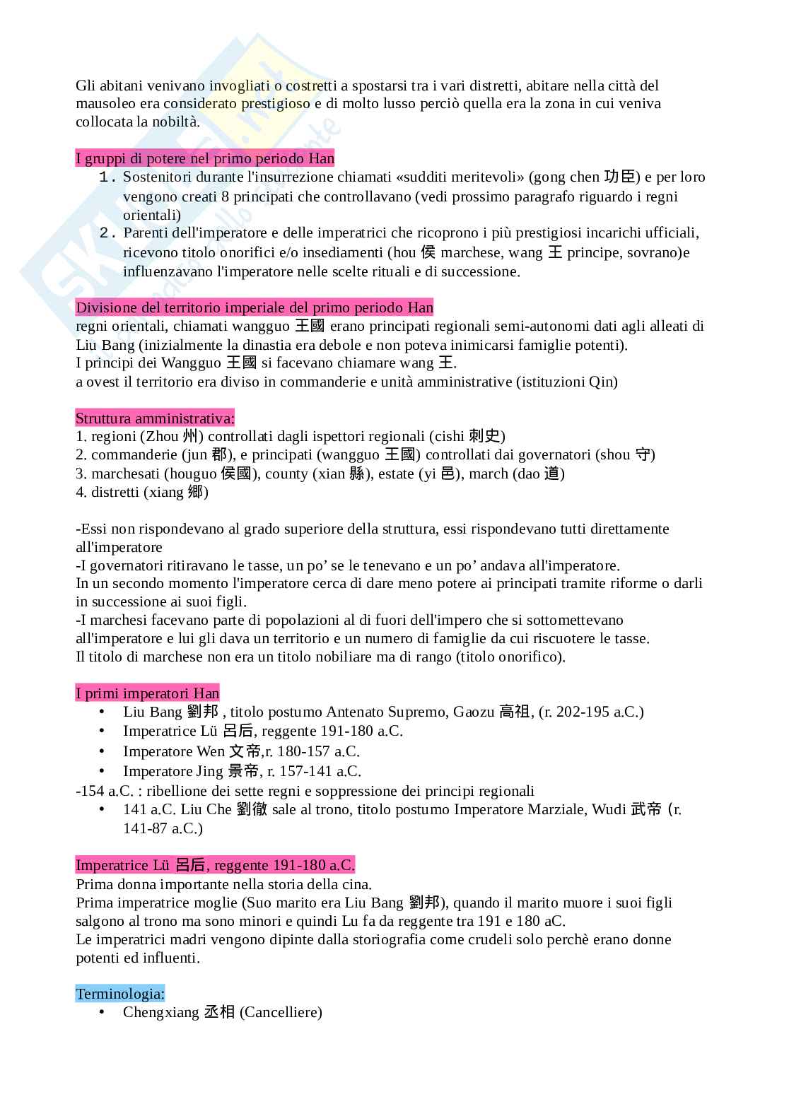 Riassunto esame Storia della Cina 1, Prof. Barenghi Maddalena, libro consigliato Cina: una storia millenaria, Vogelsang Pag. 16