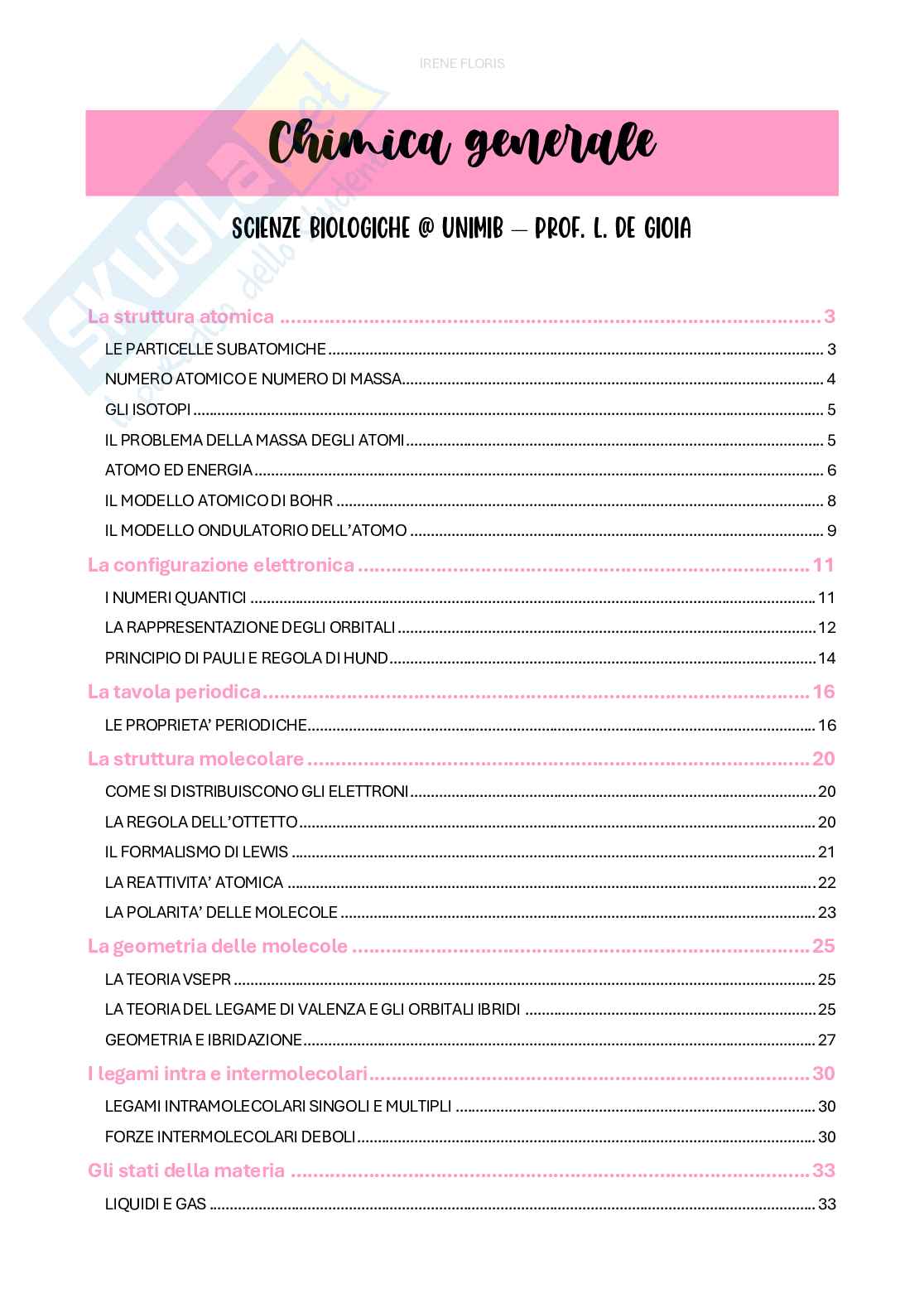 Riassunto esame Chimica generale , Prof. De Gioia Luca, libro consigliato Chimica, Kotz Pag. 1