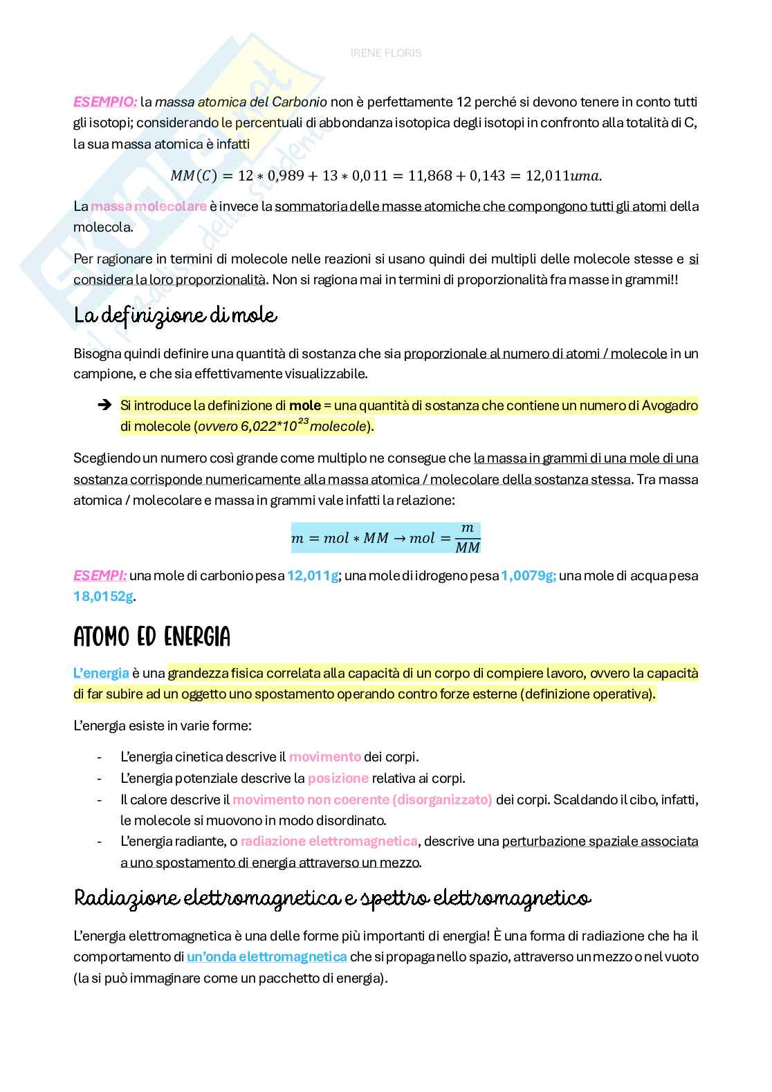 Riassunto esame Chimica generale , Prof. De Gioia Luca, libro consigliato Chimica, Kotz Pag. 6