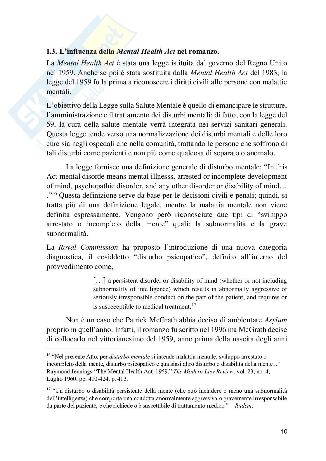 Analisi dell'opera di Patrick McGrath: il conflitto psicologico e sentimentale in Asylum Pag. 11
