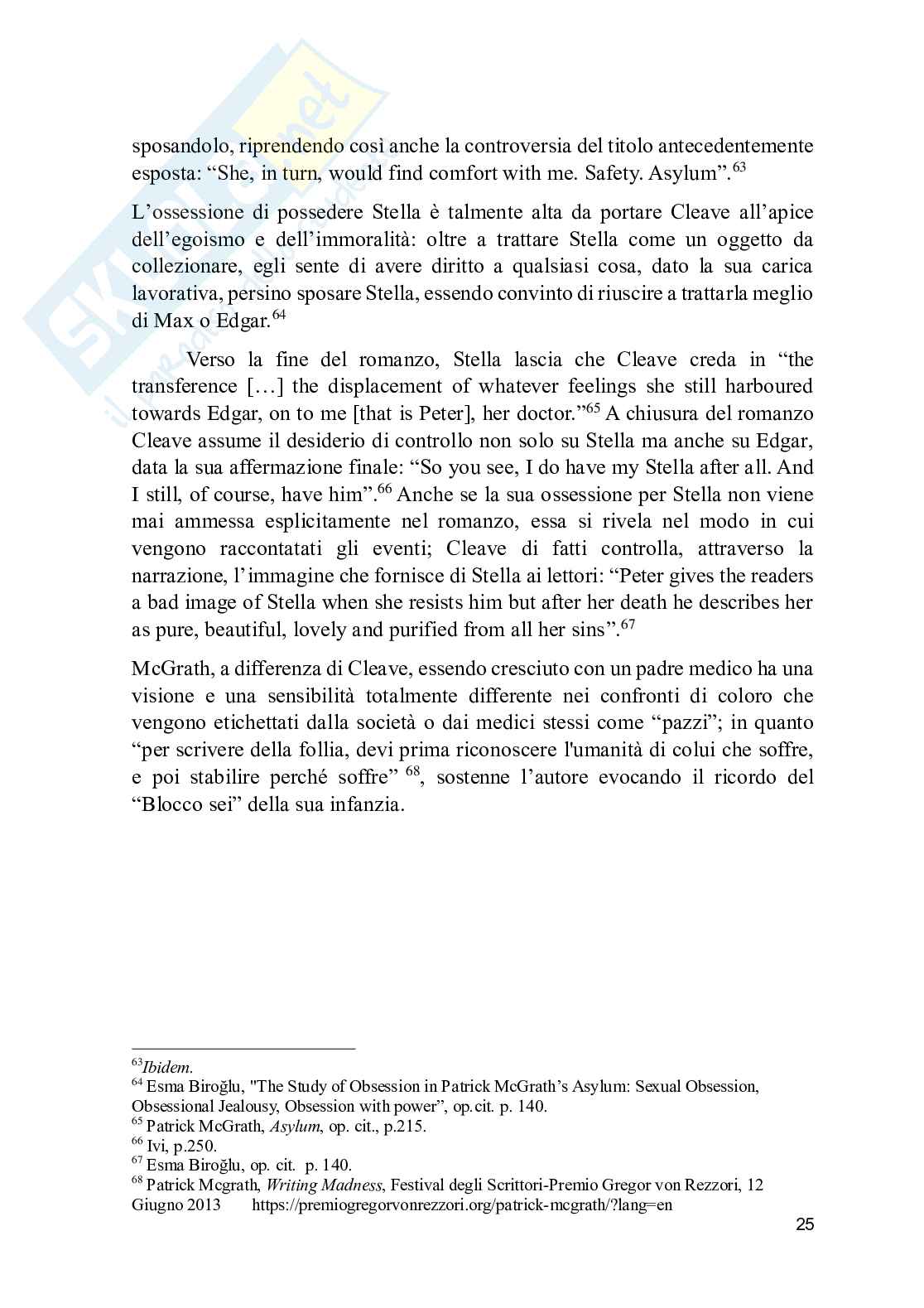 Analisi dell'opera di Patrick McGrath: il conflitto psicologico e sentimentale in Asylum Pag. 26