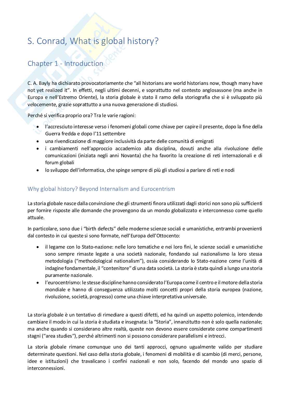 Riassunto esame Global history, prof. Acciai, libri consigliati What is global history, Conrad e Global history in (Northwestern) Europe, Austin Pag. 1