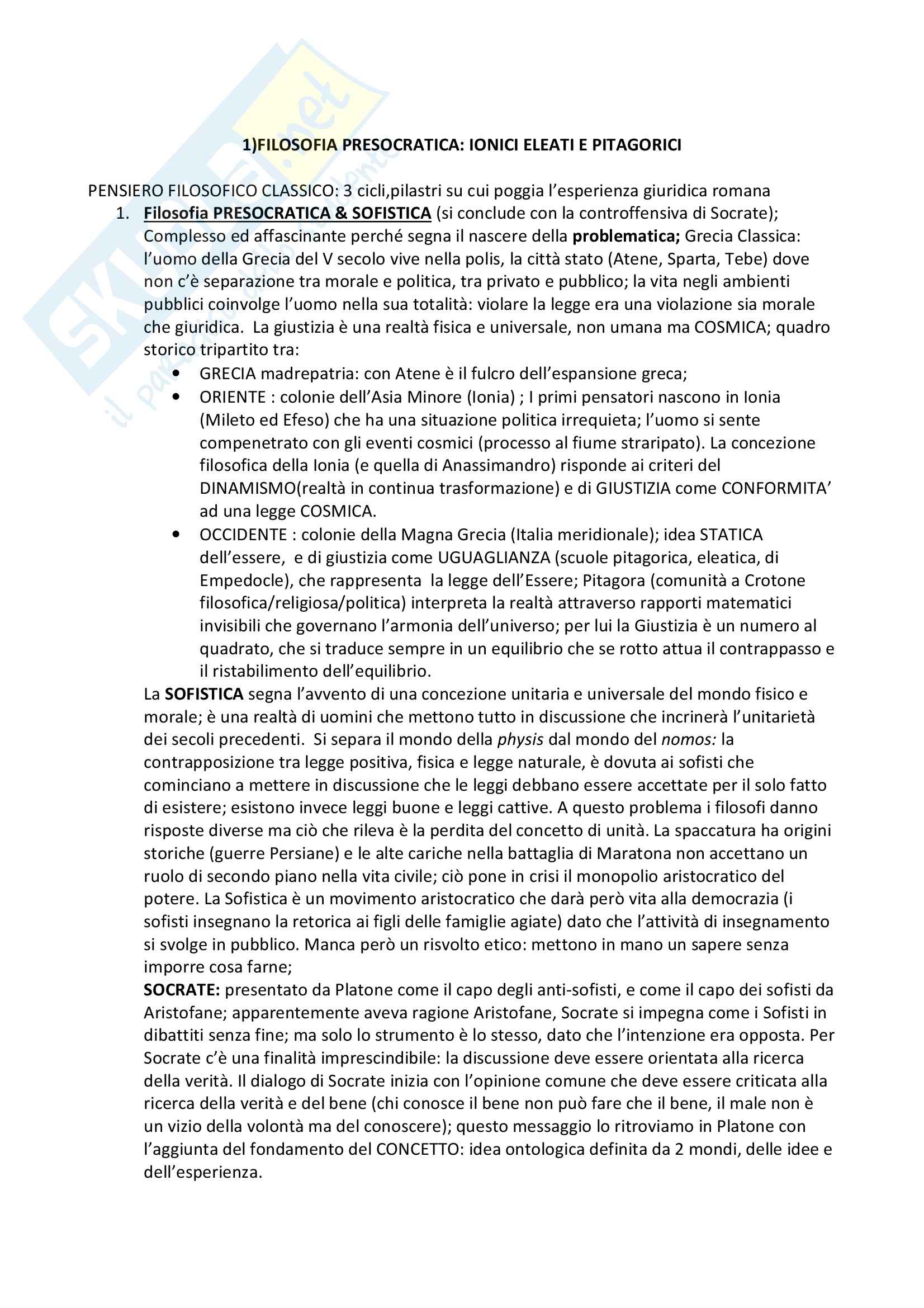 Riassunto esame Filosofia del Diritto, prof. Ripepe, libro consigliato Compendio di Storia della Filosofia del Diritto, Todescan Pag. 1