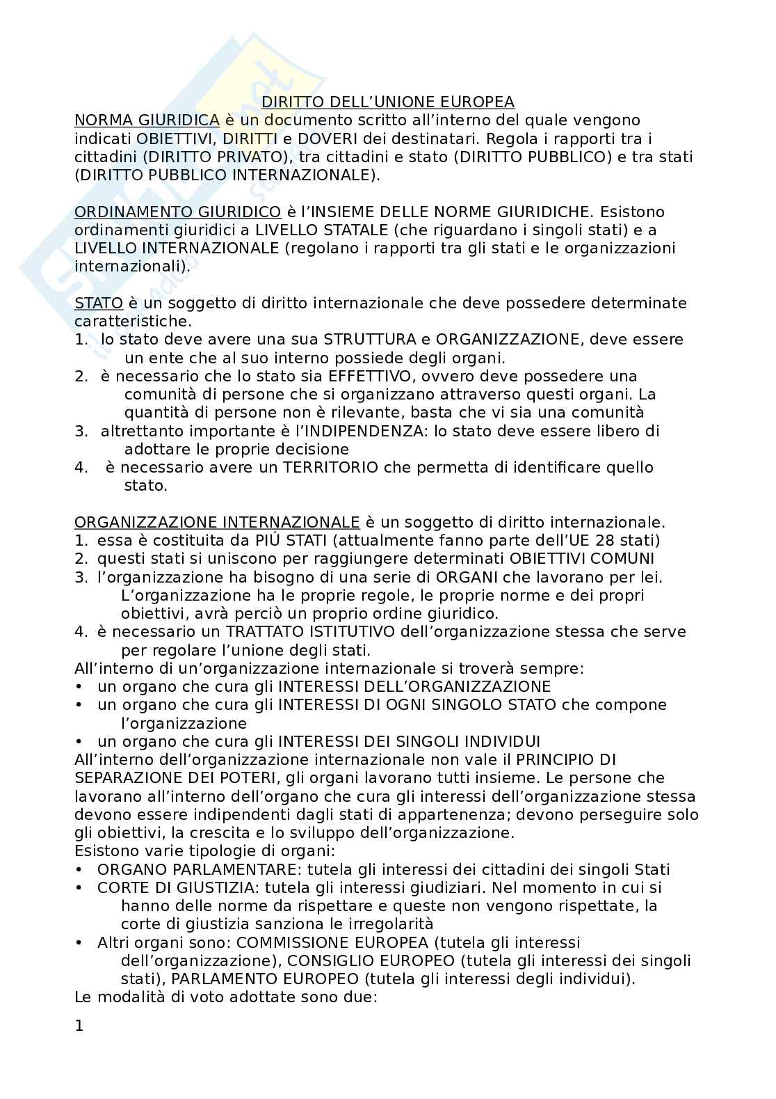 Appunti Diritto dell'Unione Europea Pag. 1