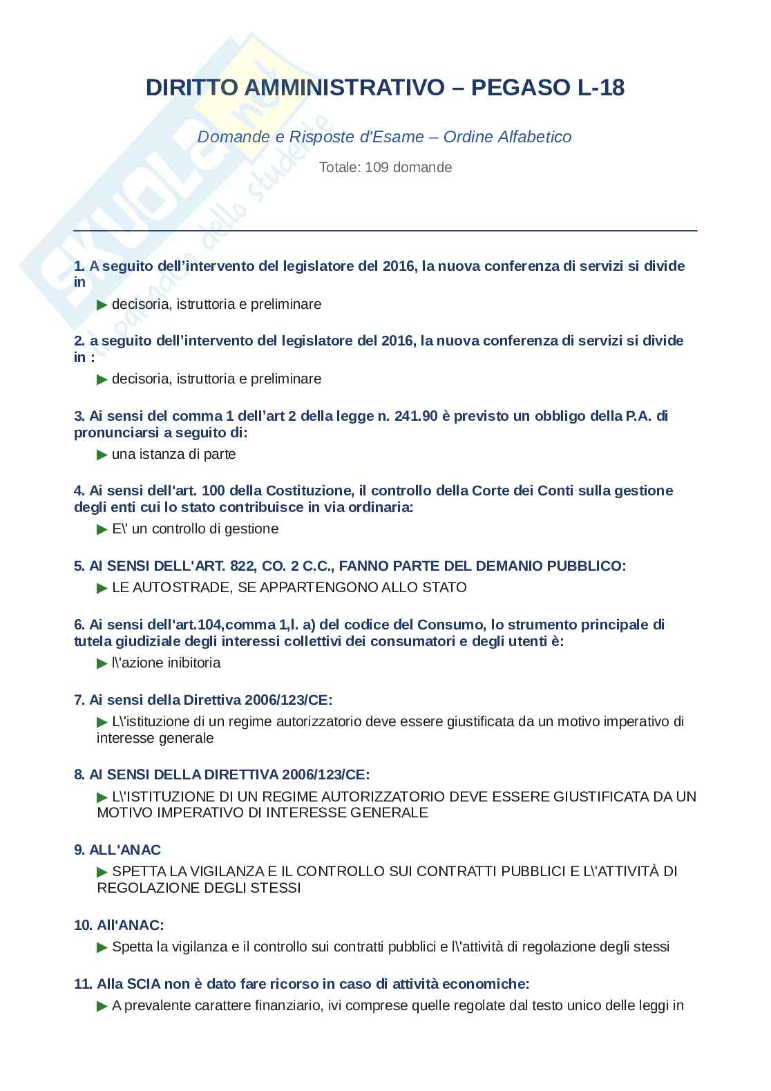 Domande e Risposte Diritto amministrativo, ordine alfabetico 2025 Pag. 1