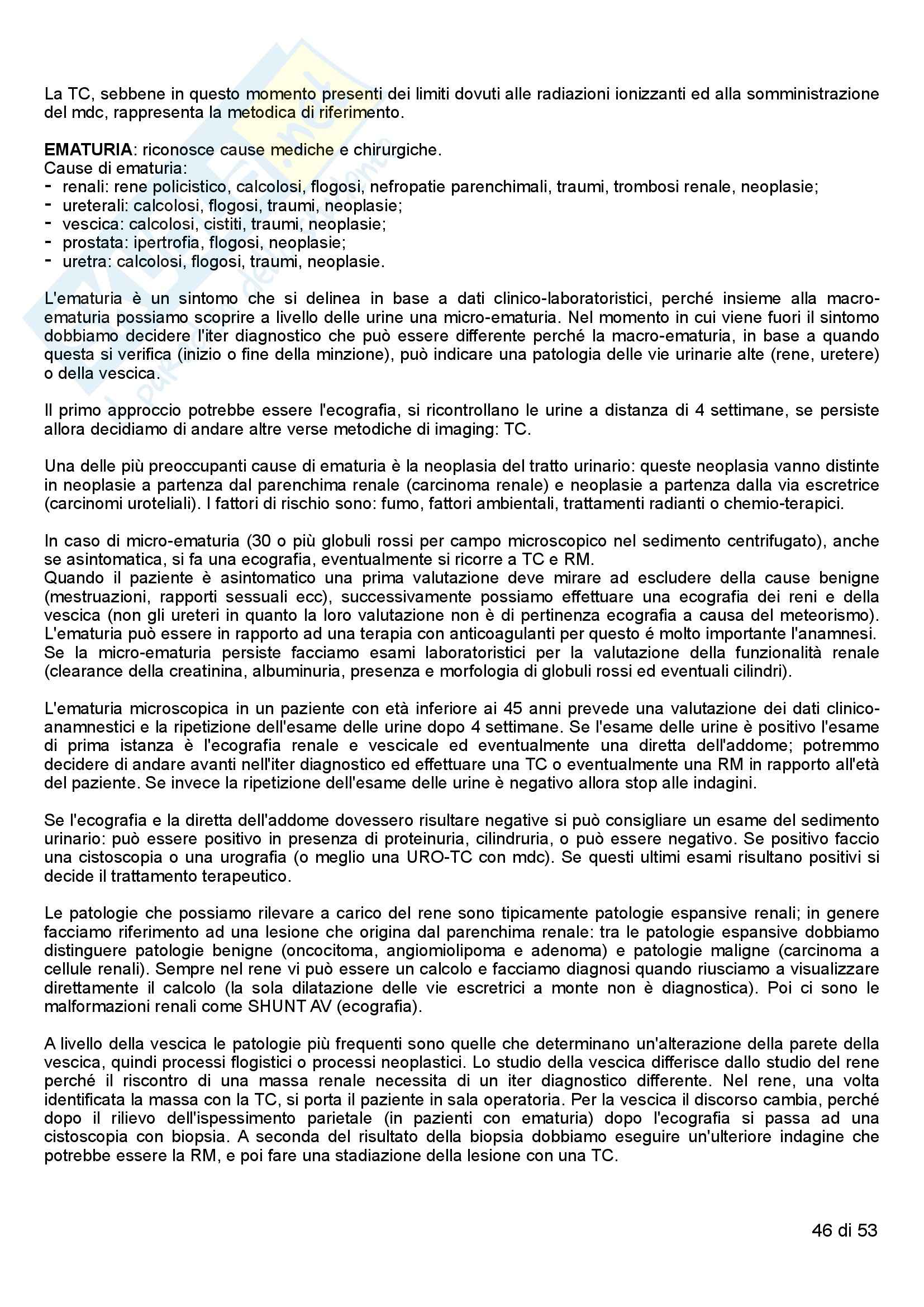 Riassunto esame Diagnostica, prof. Scialpi, libro consigliato Manuale di Diagnostica per immagini, Torricelli Pag. 46