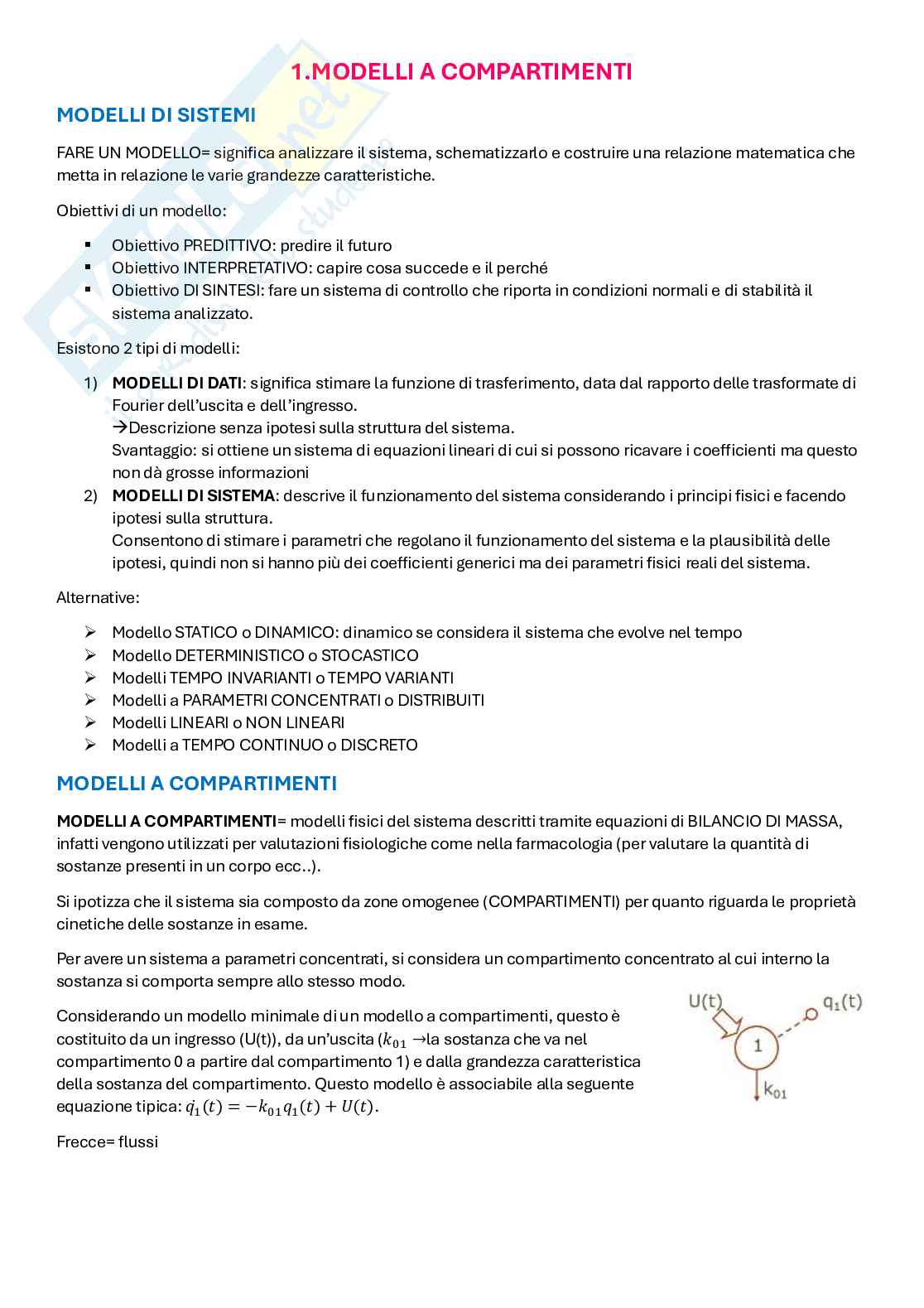 Appunti di Modelli di sistemi biologici Pag. 1