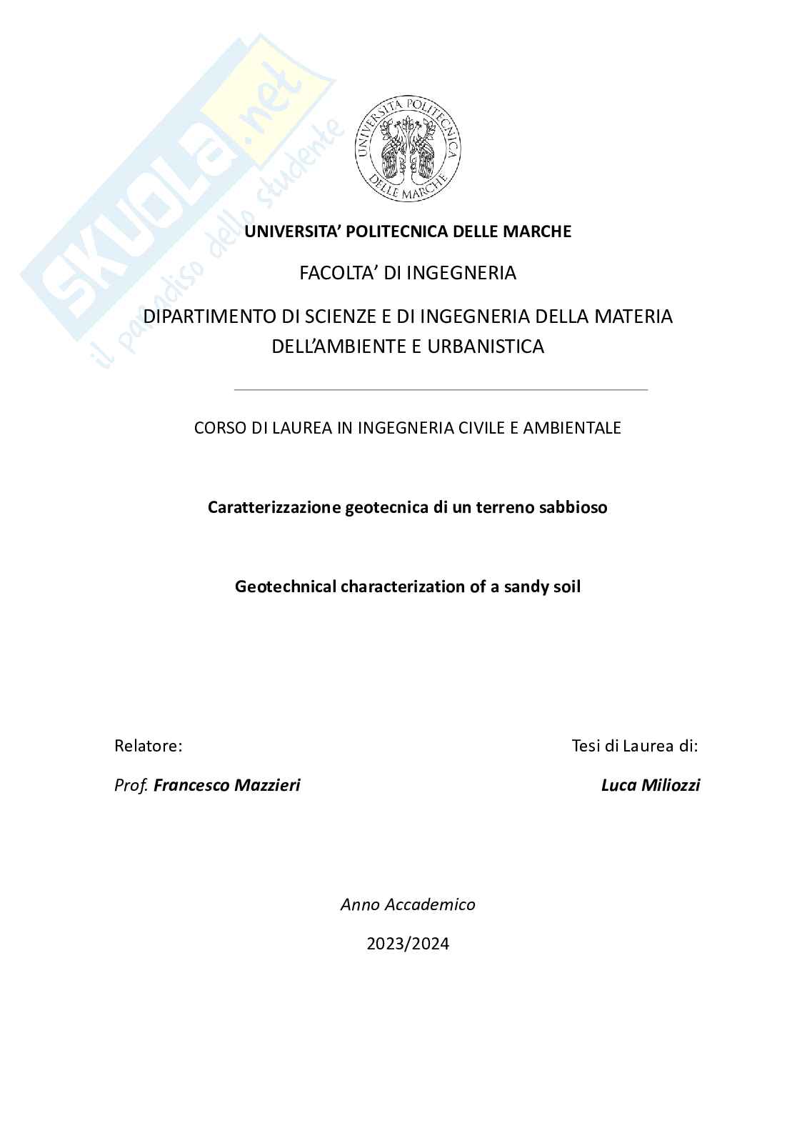 Tesi universitaria Geotecnica Pag. 1