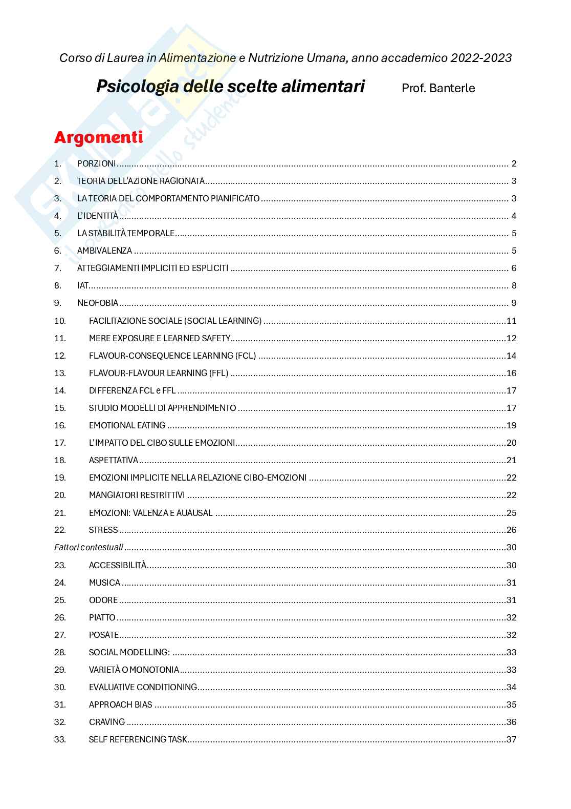 Psicologia delle scelte alimentari (Modulo 2) Pag. 1