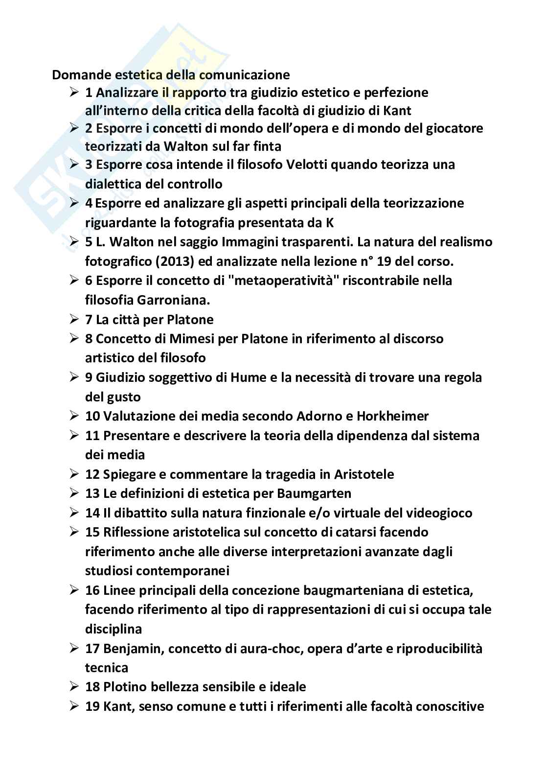 Domande e risposte Estetica della comunicazione Pag. 1