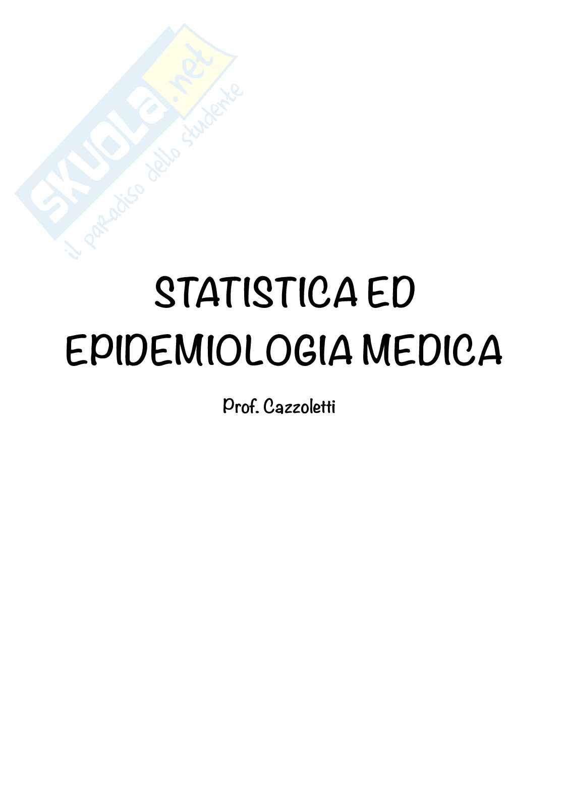 Statistica ed epidemiologia medica (parte1) Pag. 1