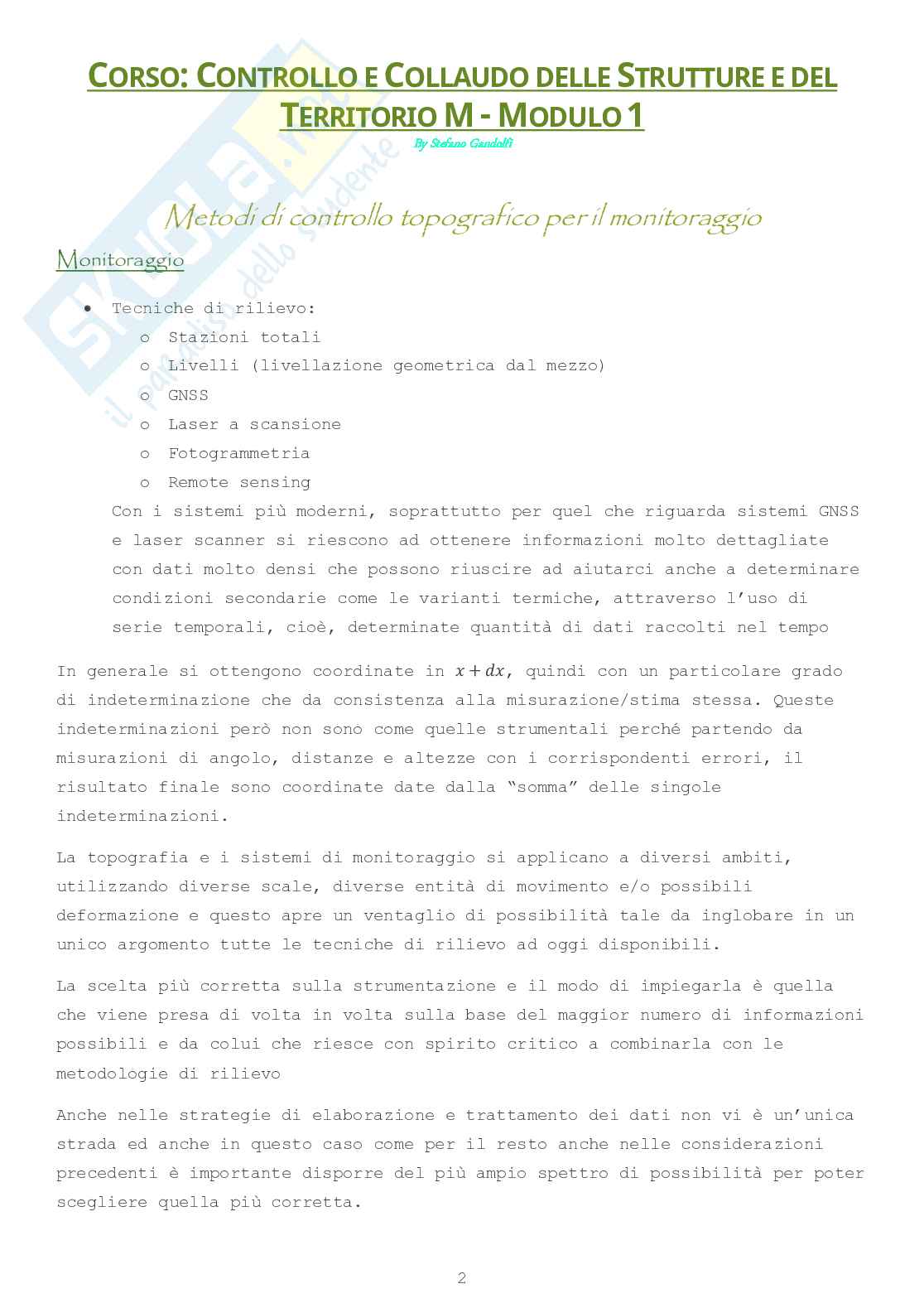 Controllo e collaudo delle strutture e del territorio M - Modulo 1 Pag. 2