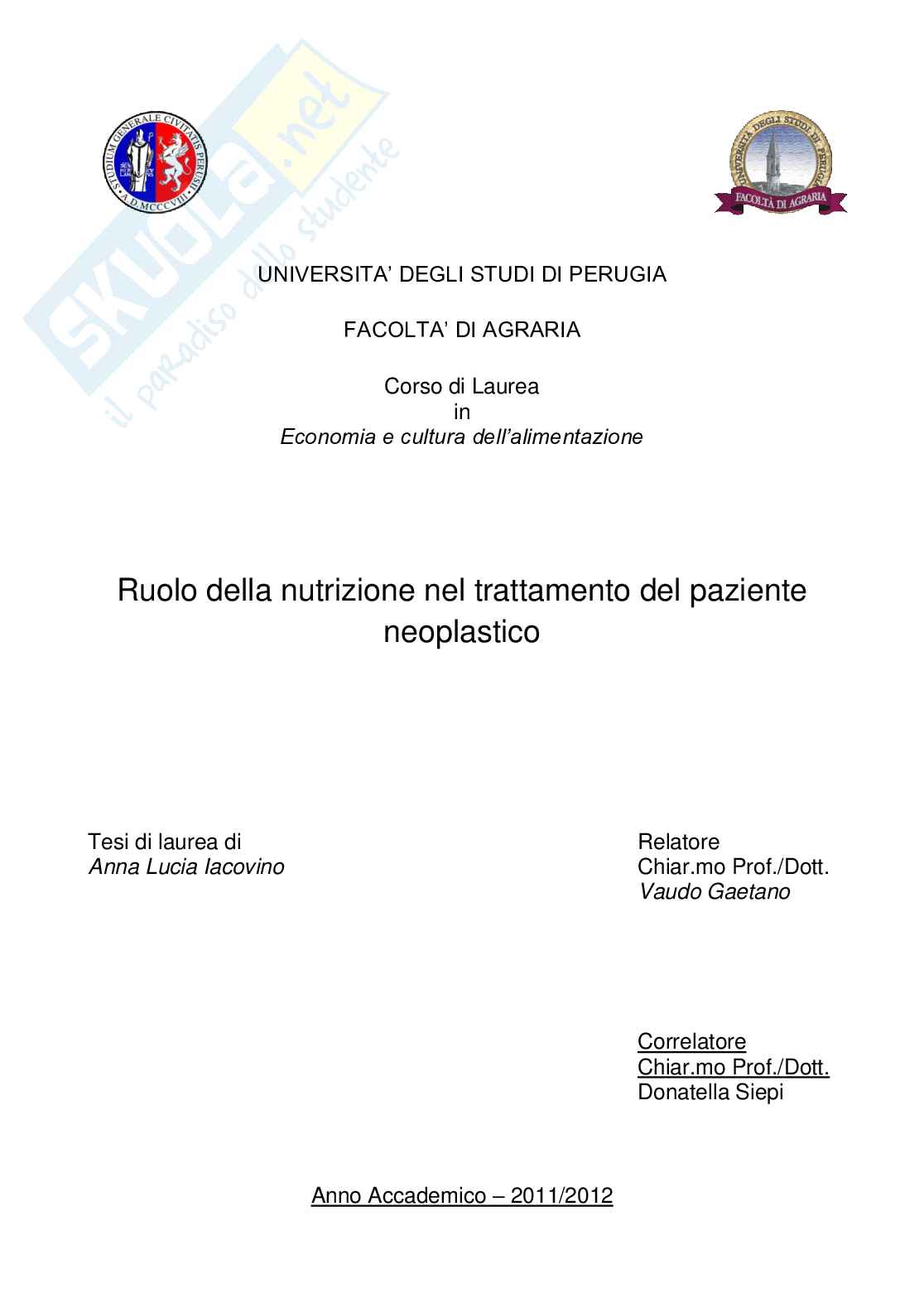Ruolo della nutrizione nel trattamento del paziente neoplastico Pag. 1