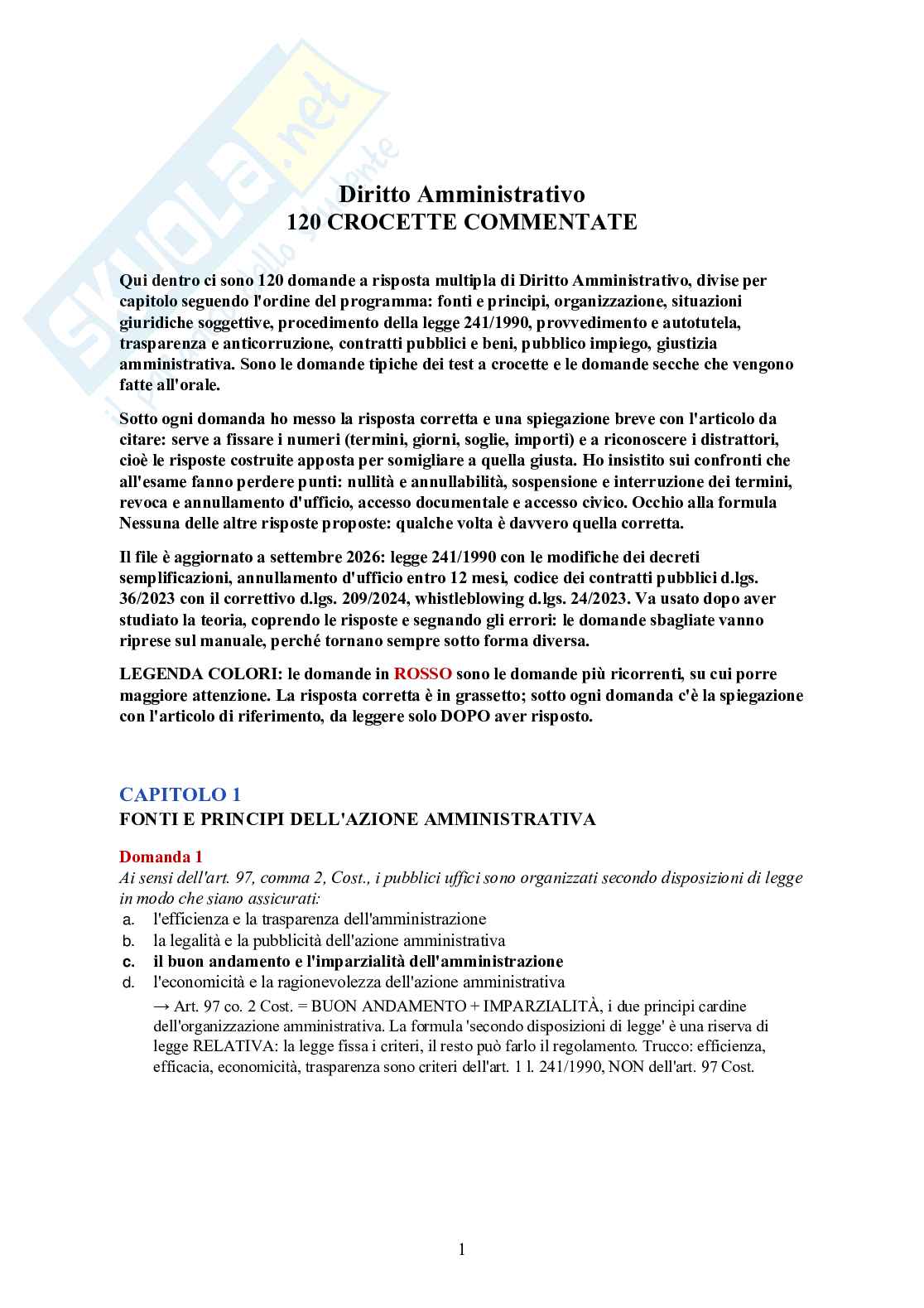 Diritto amministrativo – 120 crocette commentate (l. 241/1990, appalti, TAR) Pag. 1