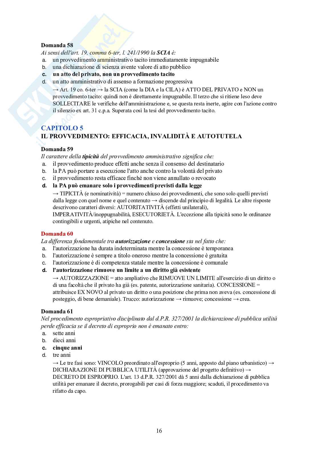 Diritto amministrativo – 120 crocette commentate (l. 241/1990, appalti, TAR) Pag. 16