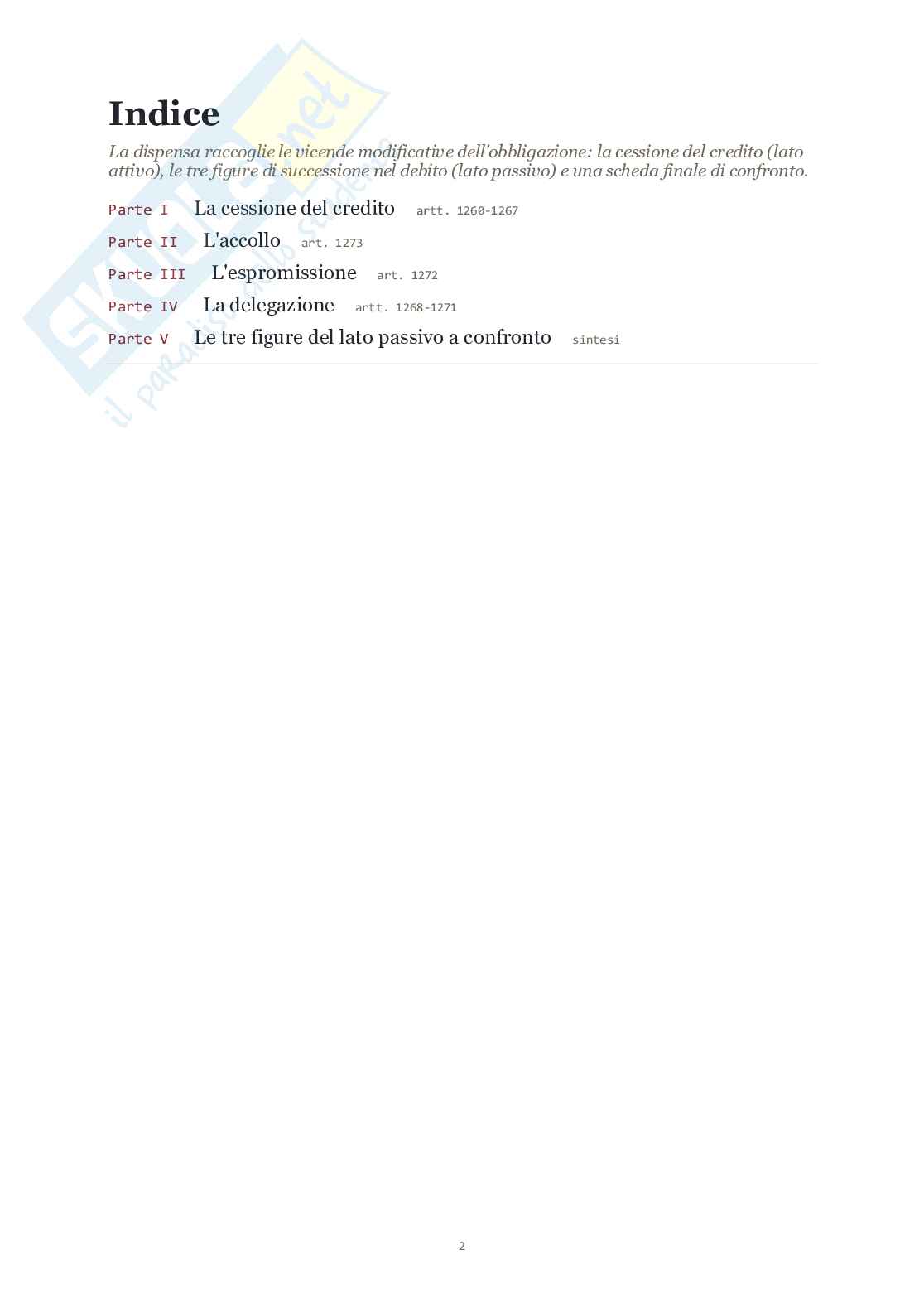 Appunti vicende modulo obbligazioni accollo espromissione delegazione Pag. 2