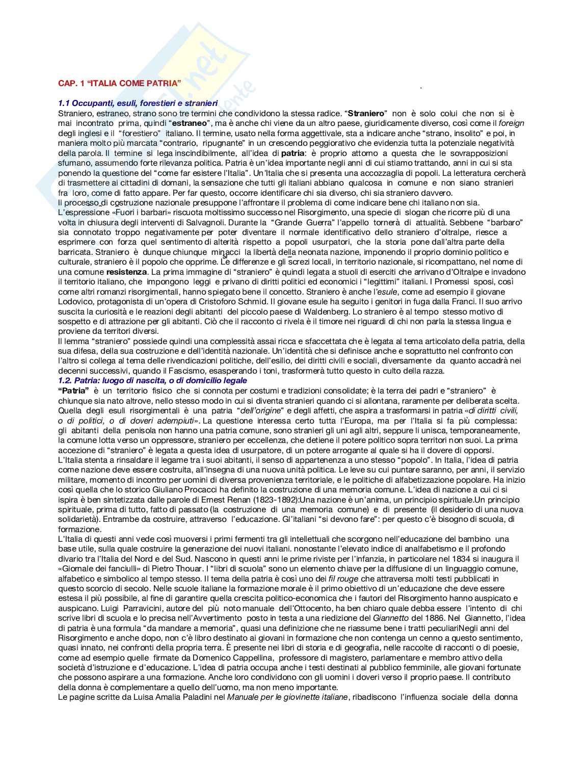 Riassunto esame letteratura per l’infanzia, prof. Filomia, libro consigliato: Lo straniero di carta. Educare all'identità tra Otto e Novecento, Anichini, Giorgi Pag. 1