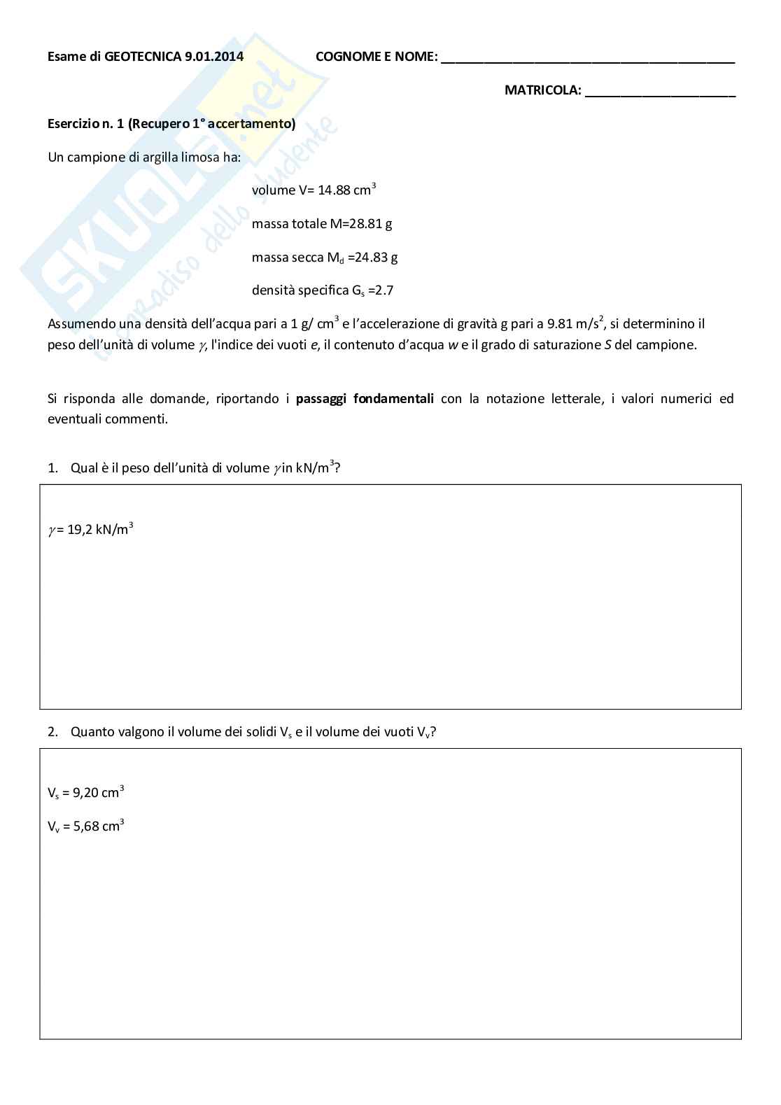 Esami svolti Geotecnica Pag. 1