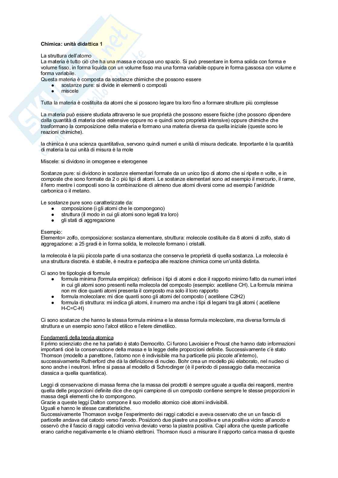 Unità didattica 1 Chimica smf medicina Pag. 1