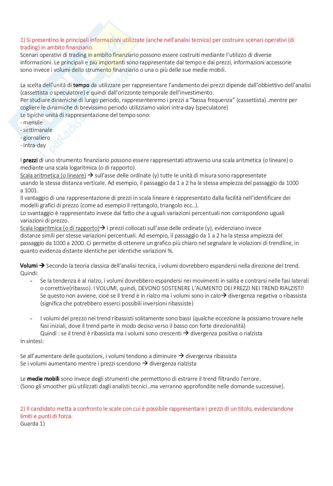 Risposte domande algoritmi di trading Pag. 1