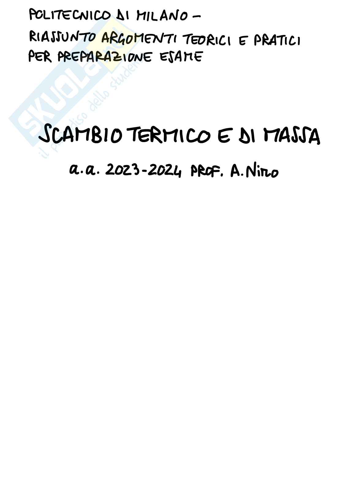 Scambio termico e di massa - Appunti teoria ed esercizi per preparazione esame Pag. 1