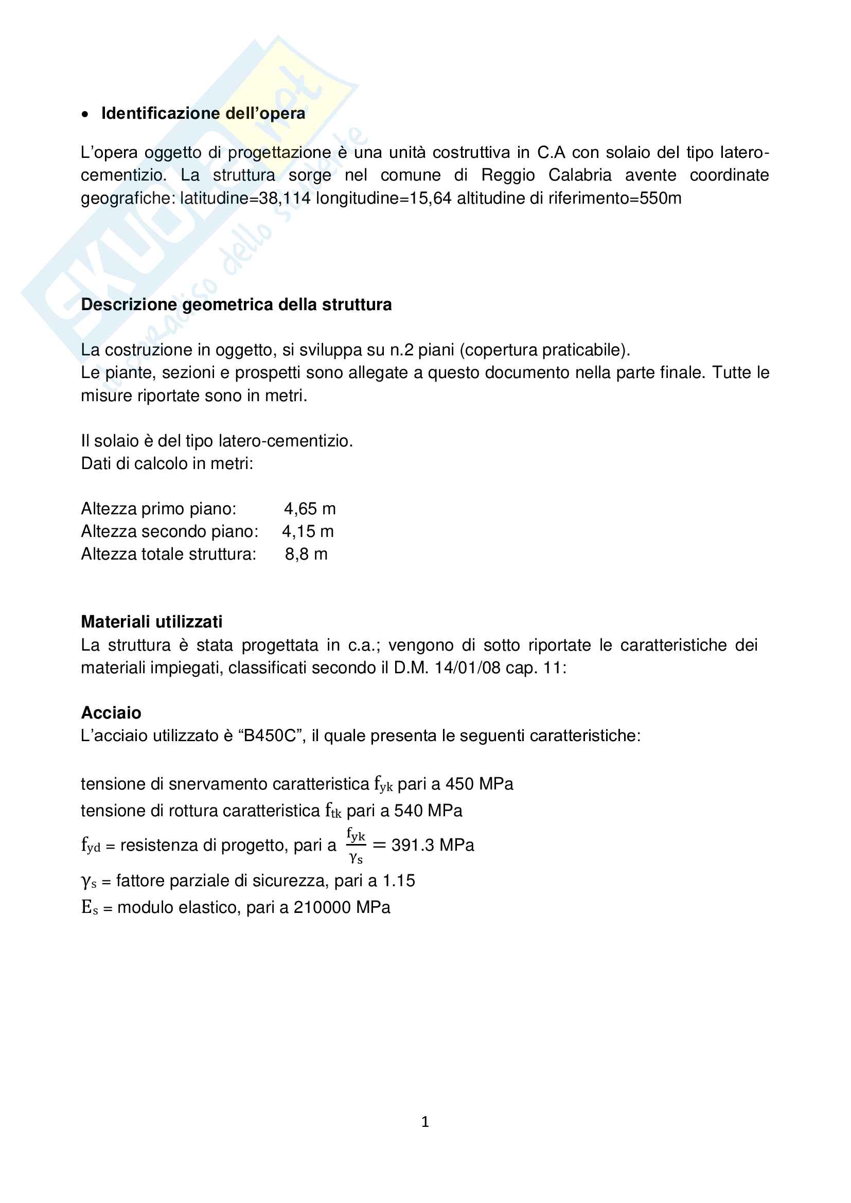 Progetto di una struttura in calcestruzzo armato in zona sismica Pag. 1