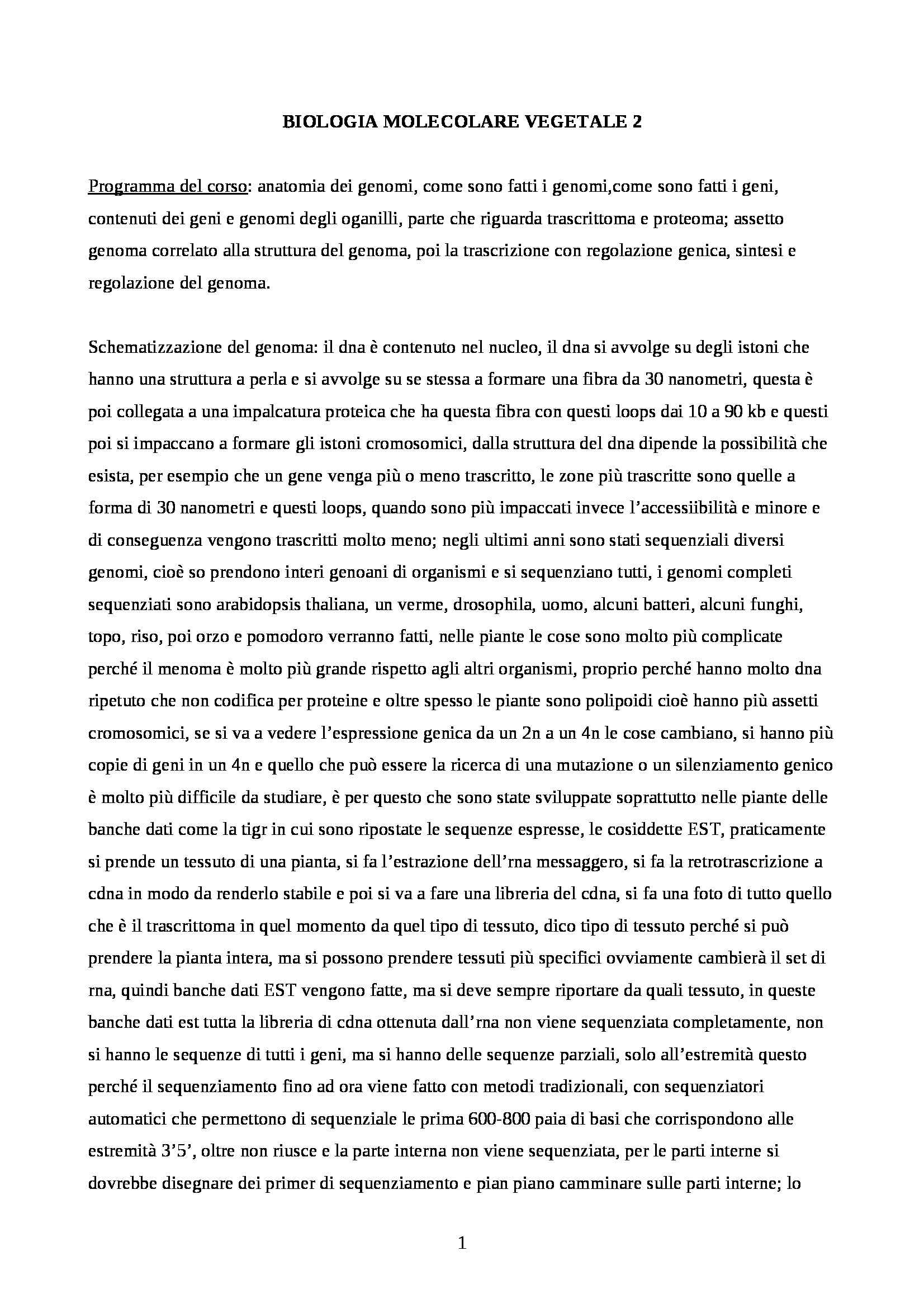 Biologia molecolare vegetale - Appunti Pag. 1