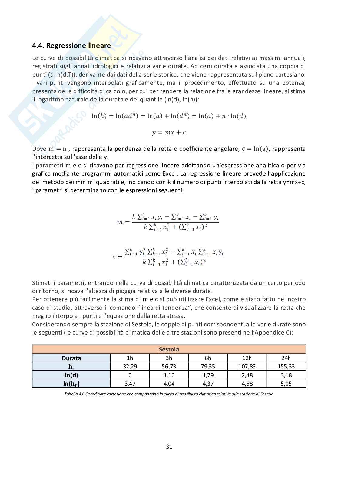 Stima delle curve di possibilità climatica areali per la valutazione della portata di progetto relativa al fiume Panaro a Bomporto Pag. 31