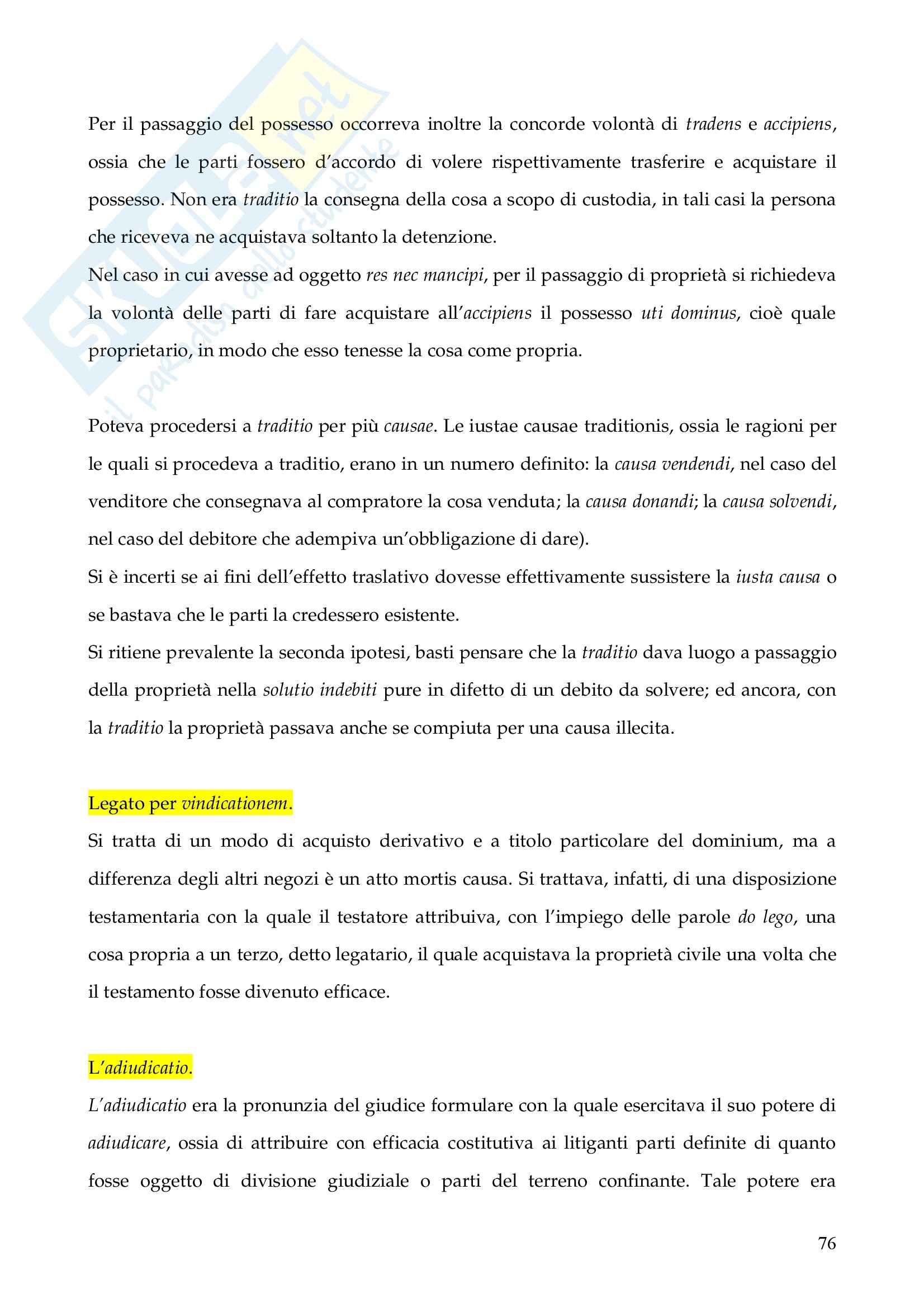 Riassunto esame Istituzioni di Diritto Romano, prof. Finazzi, libro consigliato Istituzioni di Diritto Romano, Talamanca Pag. 76
