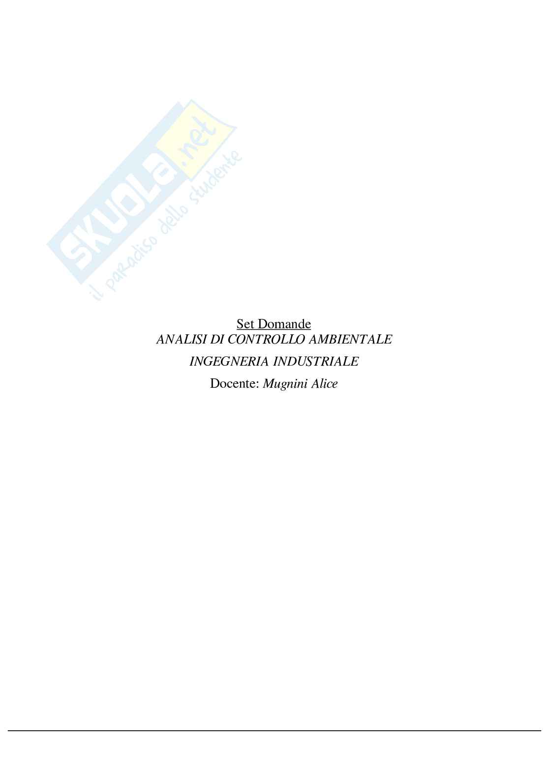 Paniere di Analisi di controllo ambientale - Risposte multiple Pag. 2