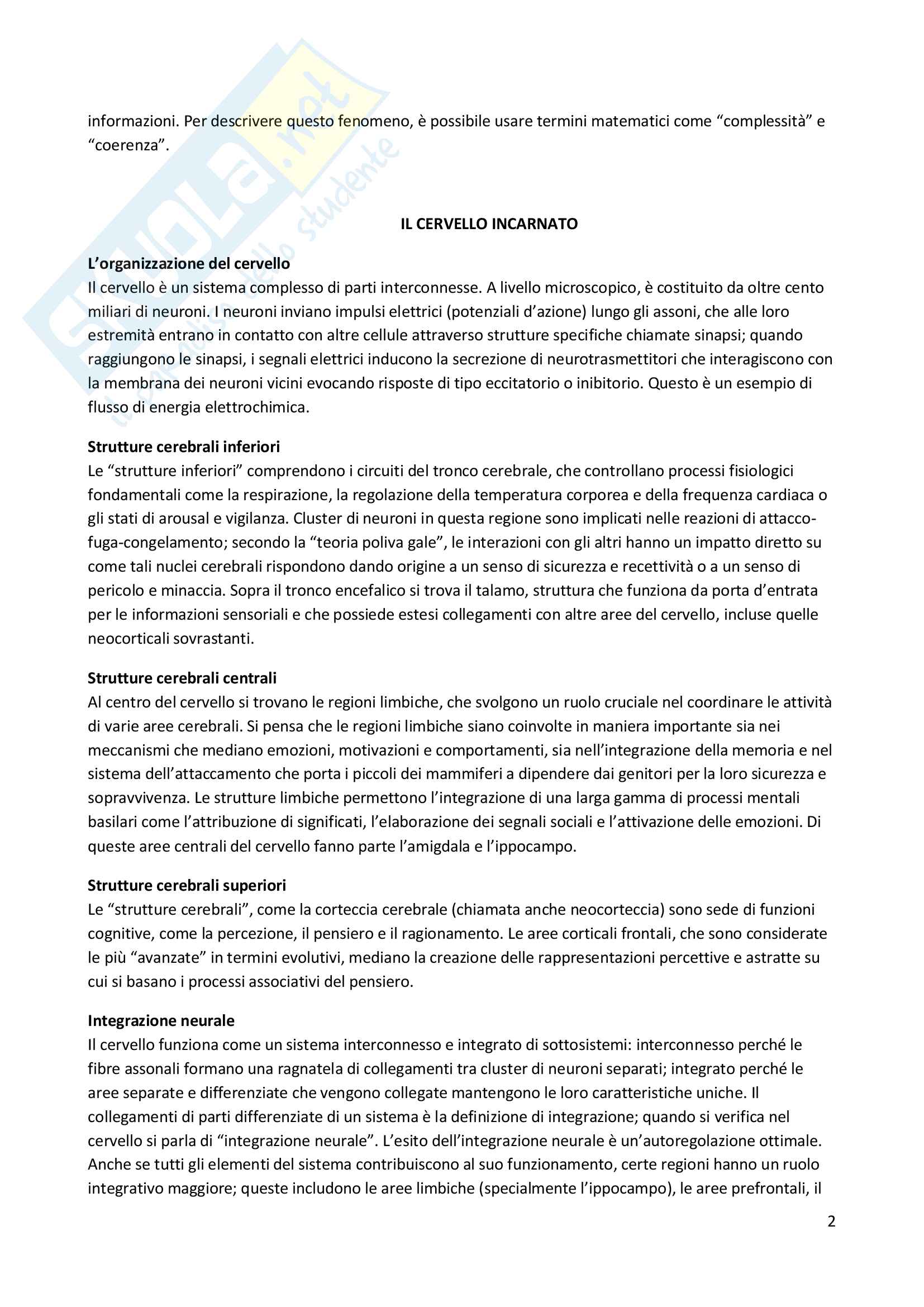 Riassunto esame Psicosomatica con elementi di psicologia della salute, prof. Epifanio, libro consigliato La mente relazionale. Neurobiologia dell'esperienza interperosnale, Siegel Pag. 2