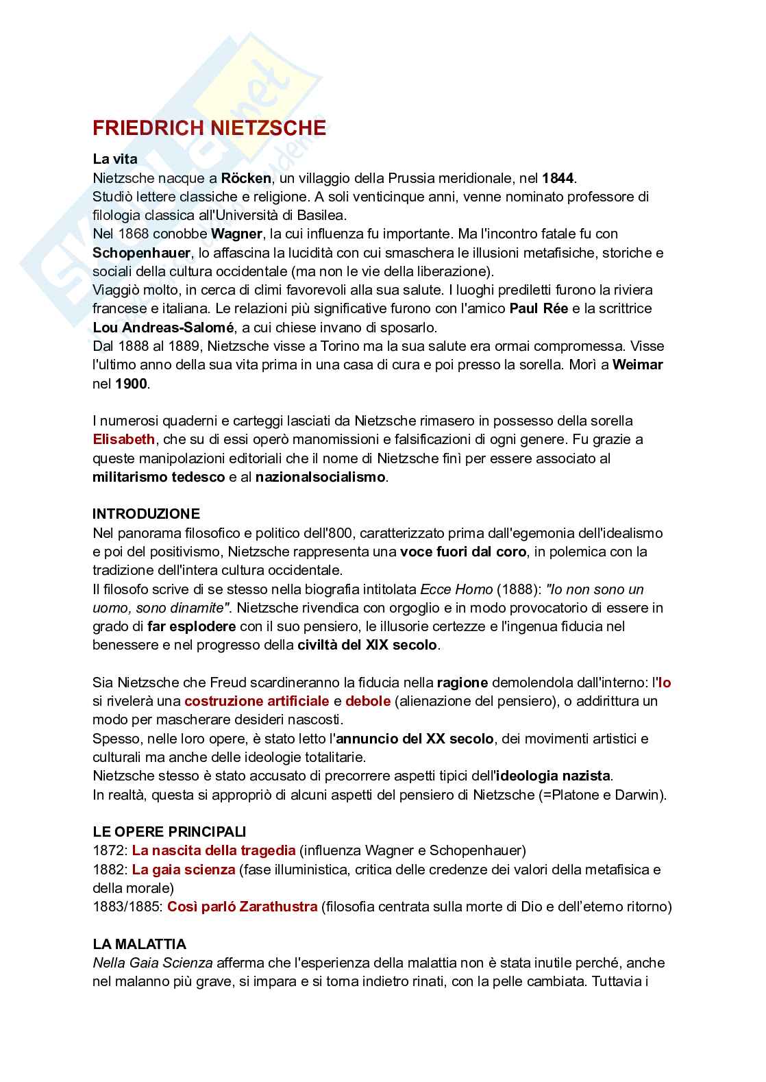 Friedrich Nietzsche: nichilismo, oltre-uomo e volontà di potenza Pag. 1
