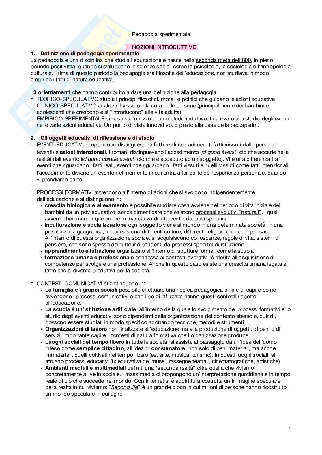 Pedagogia sperimentale  Pag. 1