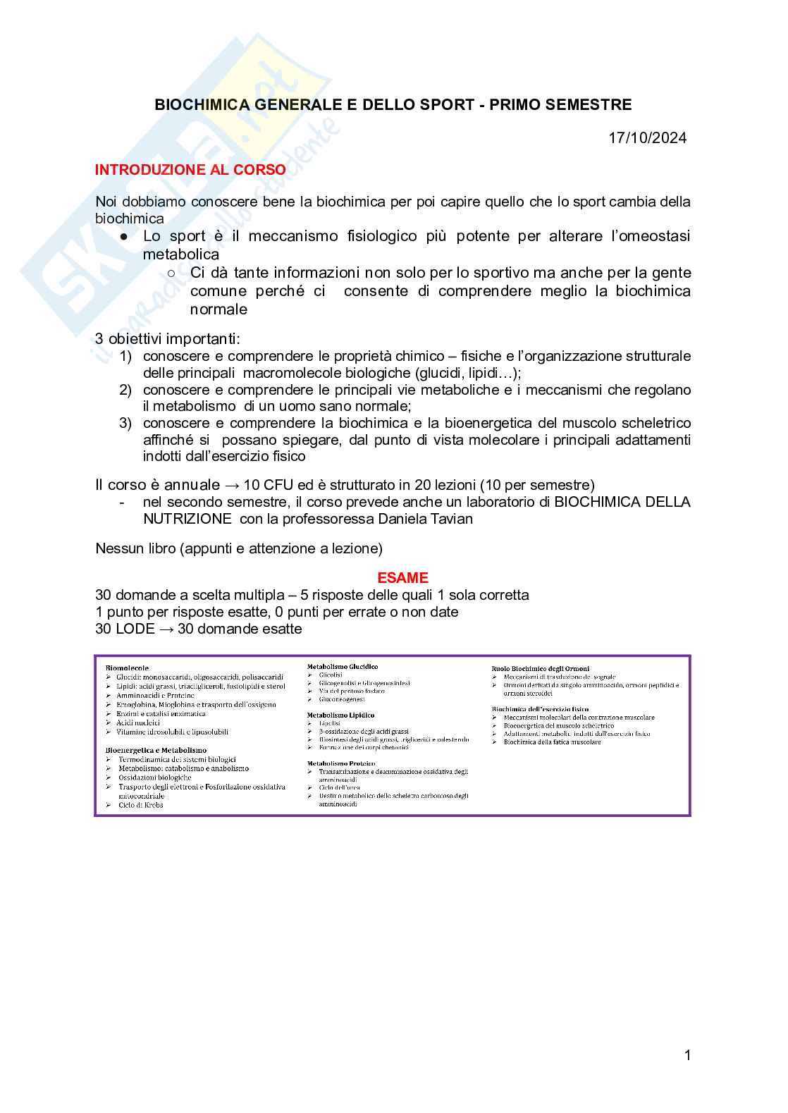 Biochimica generale e dello sport Pag. 1