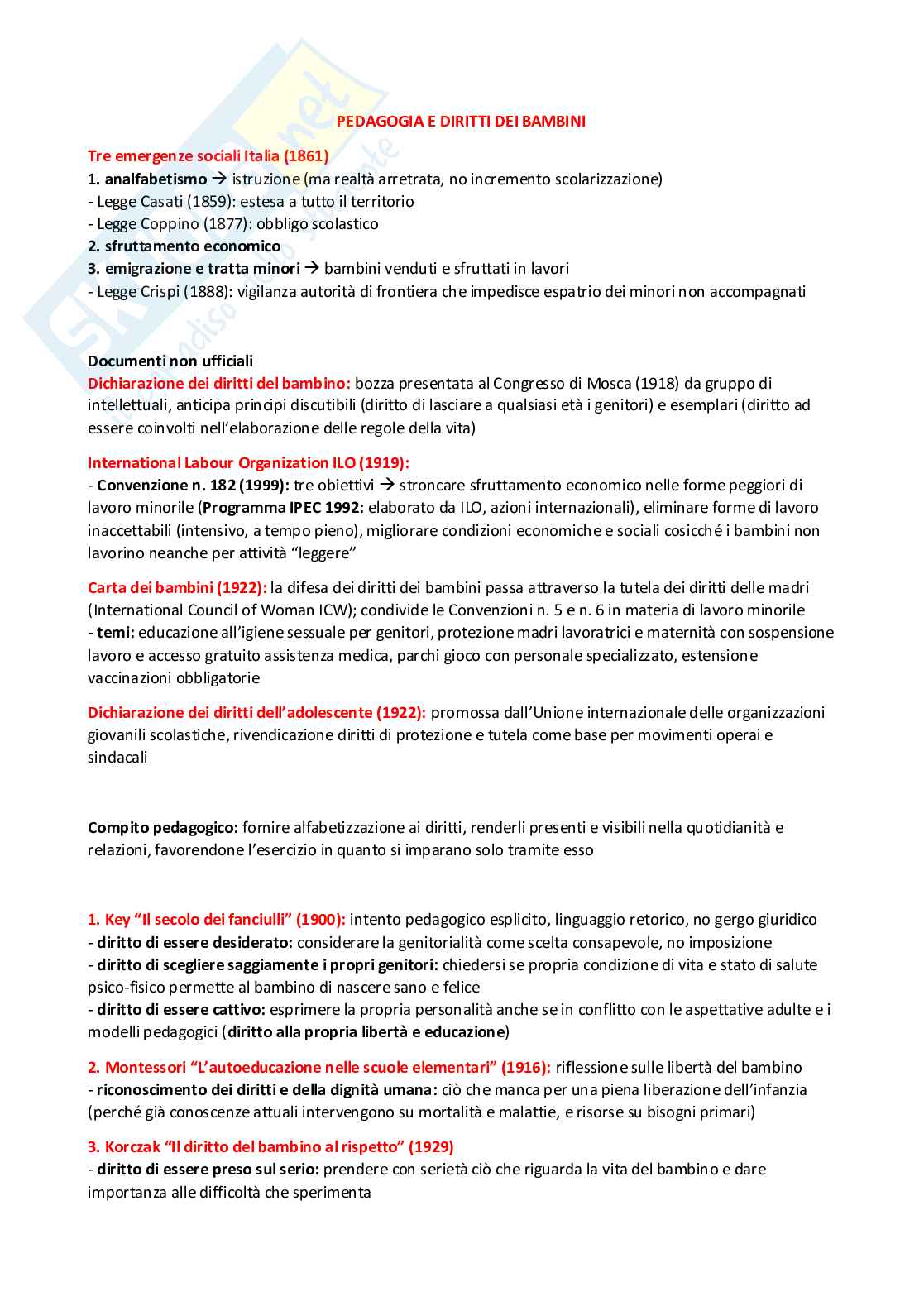 Pedagogia dell'infanzia (B024367) - Schemi, diritti dell'infanzia e autori | SFP Notes Vol. 05 Pag. 1