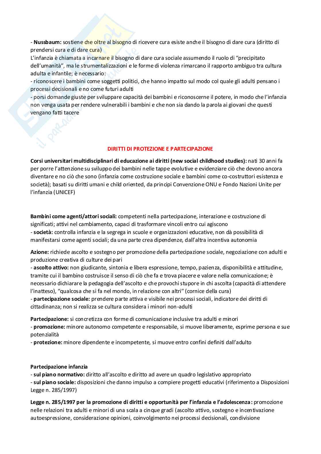 Pedagogia dell'infanzia (B024367) - Schemi, diritti dell'infanzia e autori | SFP Notes Vol. 05 Pag. 11