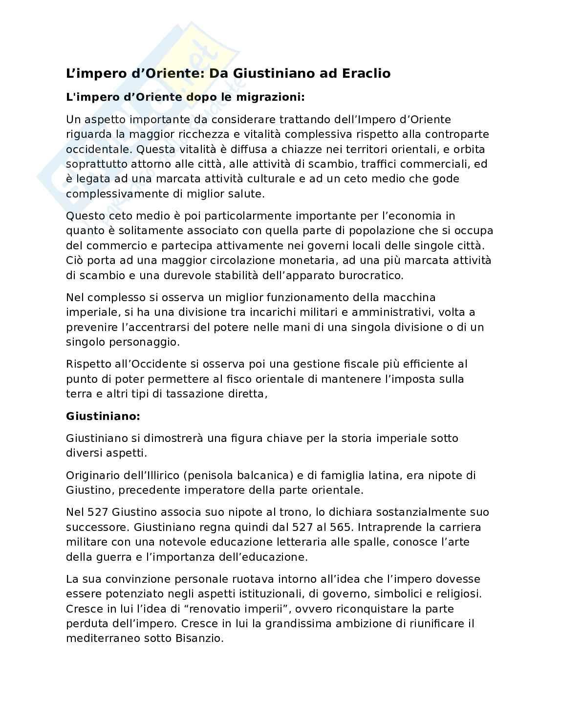 Impero d'Oriente - Storia medievale Pag. 1