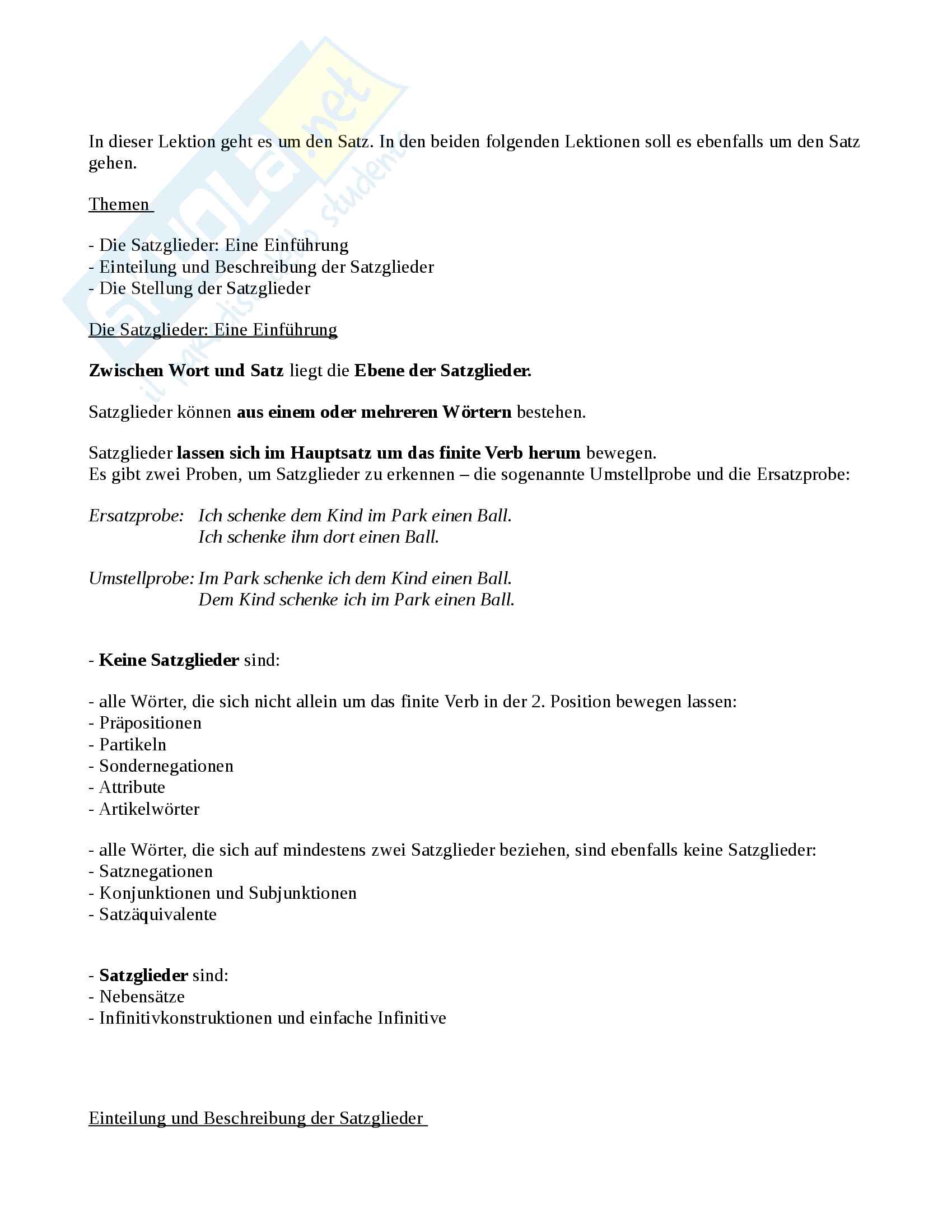 Costruzione Della Frase Principale Appunti Di Lingua Tedesca