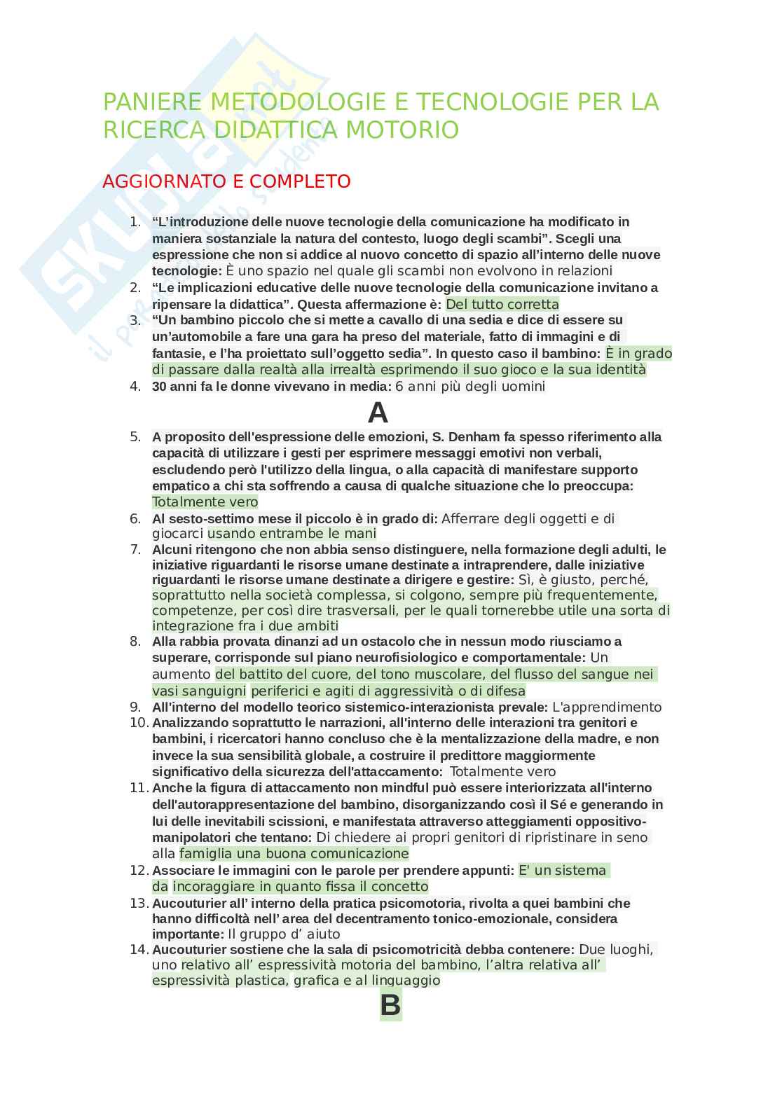 Paniere Metodologie e tecnologie per la ricerca in ambito didattico motorio, aggiornato e completo. In ordine Pag. 1