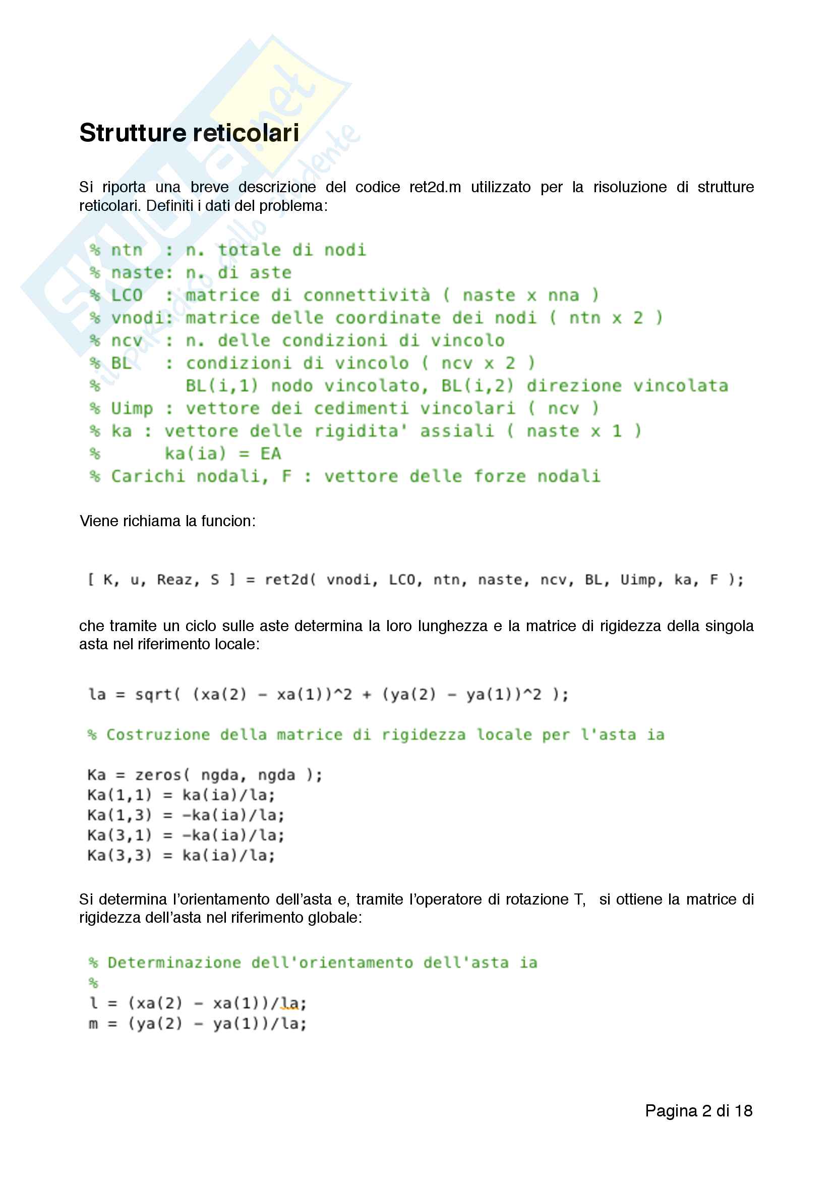 Esercitazioni: travi reticolari, FEM calore 1-2D Pag. 2