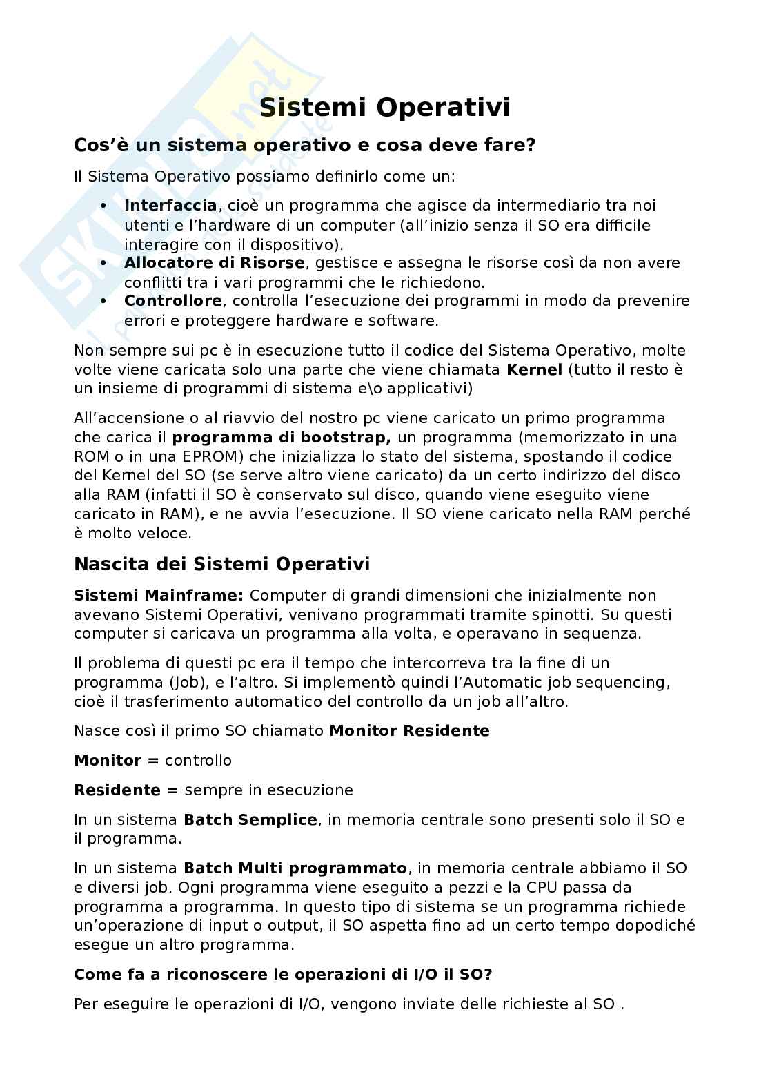 Sistemi operativi - Teoria Pag. 1